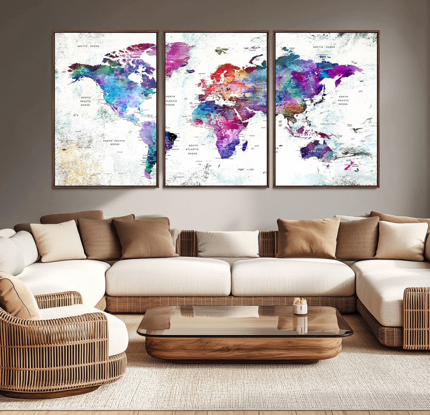 73735-MGV-CV-36X24-Push Pin World Map Canvas Print – Framed Travel Map Wall Art for Couples, Anniversary Gift, Modern Home or Office Decor
