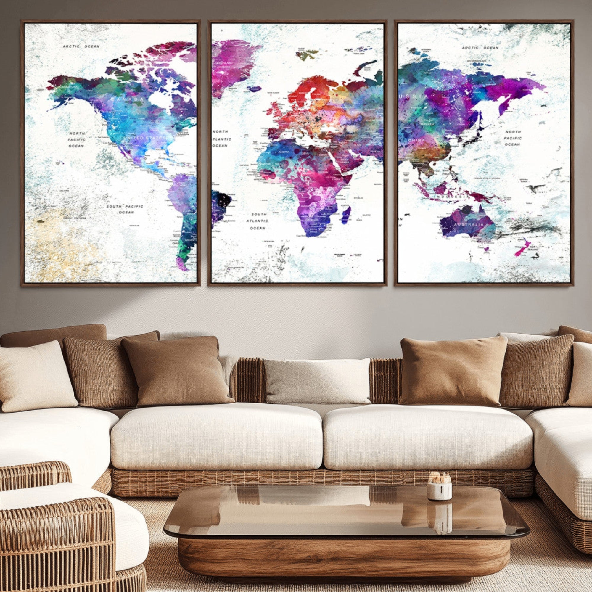 73735-MGV-CV-36X24-Push Pin World Map Canvas Print – Framed Travel Map Wall Art for Couples, Anniversary Gift, Modern Home or Office Decor