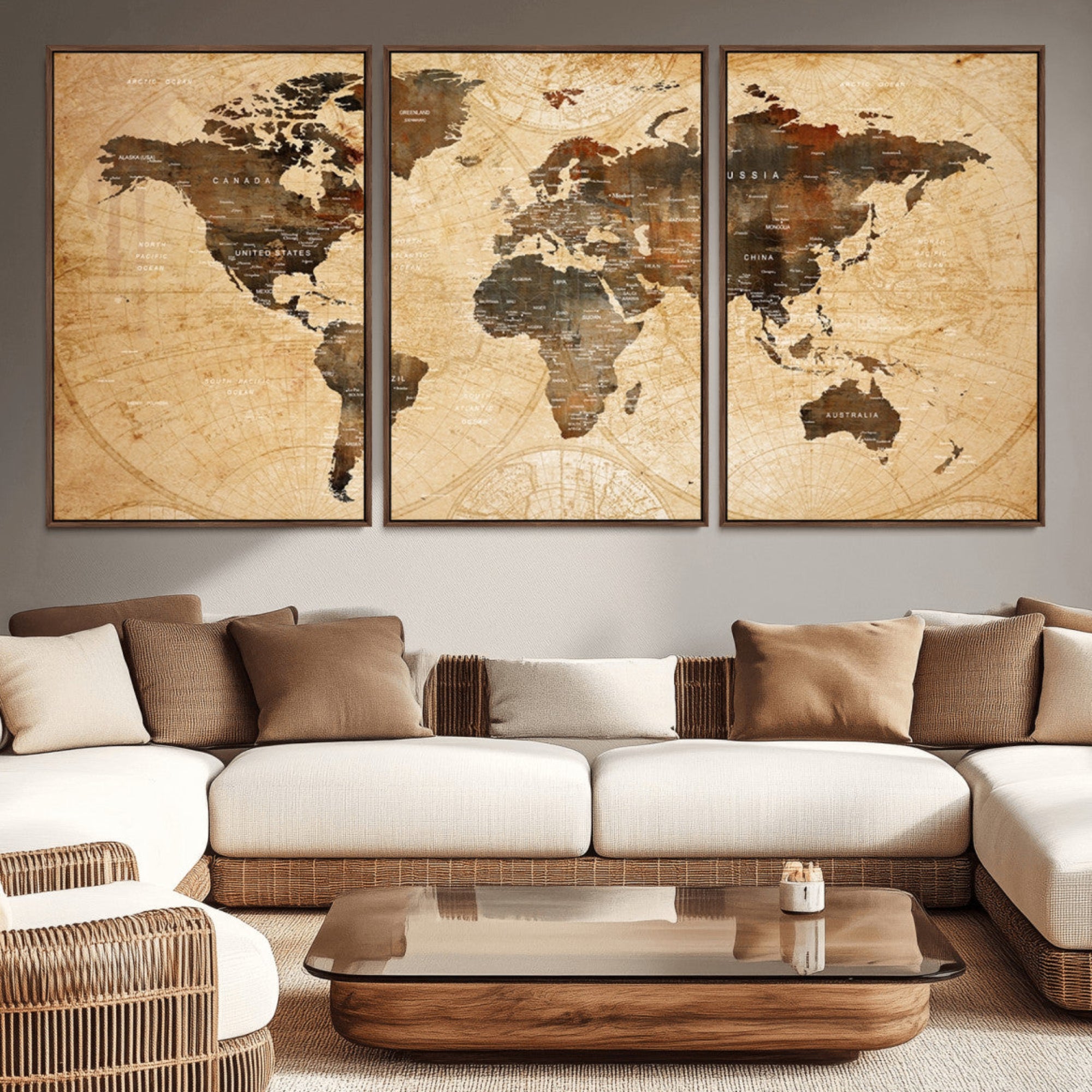 13813-MGV-CV-36X24-Push Pin World Map Canvas Print – Framed Travel Tracker Wall Art for Couples, Perfect Anniversary Gift and Home Decor