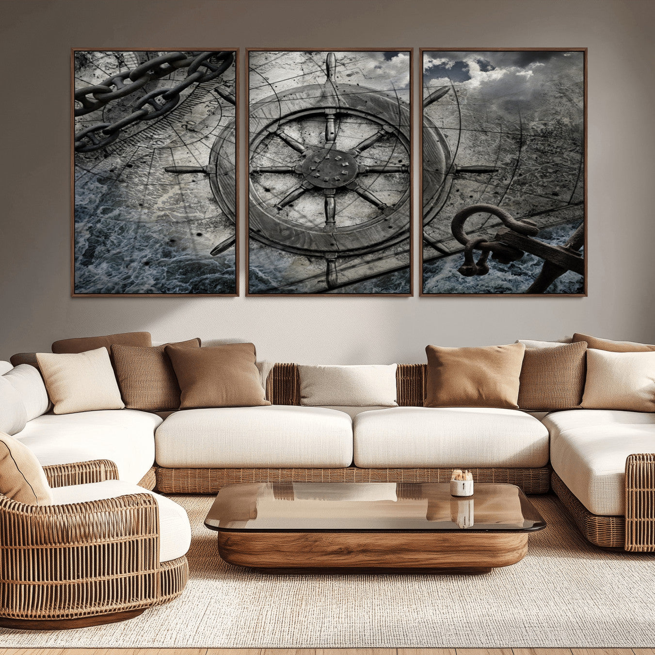 -Ship Steering Wheel Vintage Wall Art Canvas Print