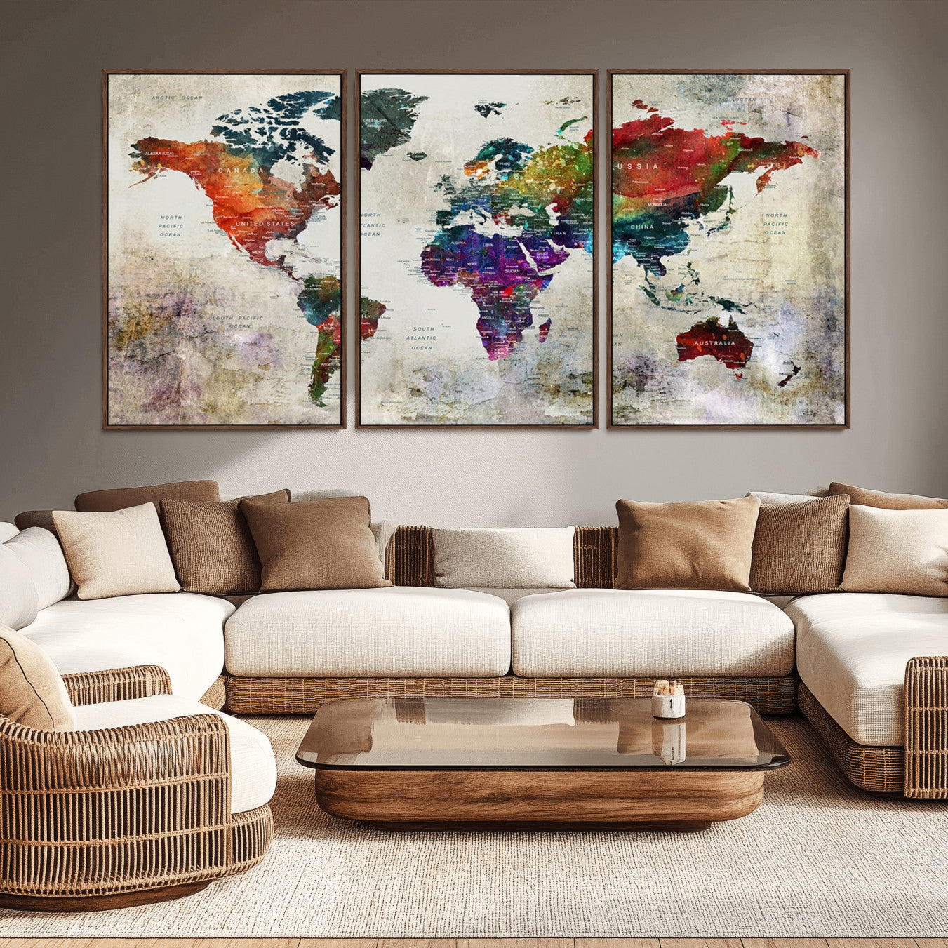 -Push Pin World Map Canvas Print – Framed Travel Map Wall Art for Couples, Anniversary Gift, Modern Home or Office Decor
