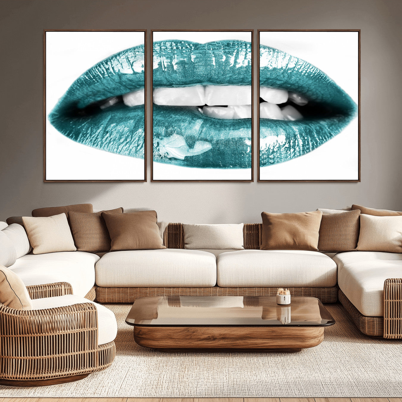 -Blue Lips Wall Art Canvas Print