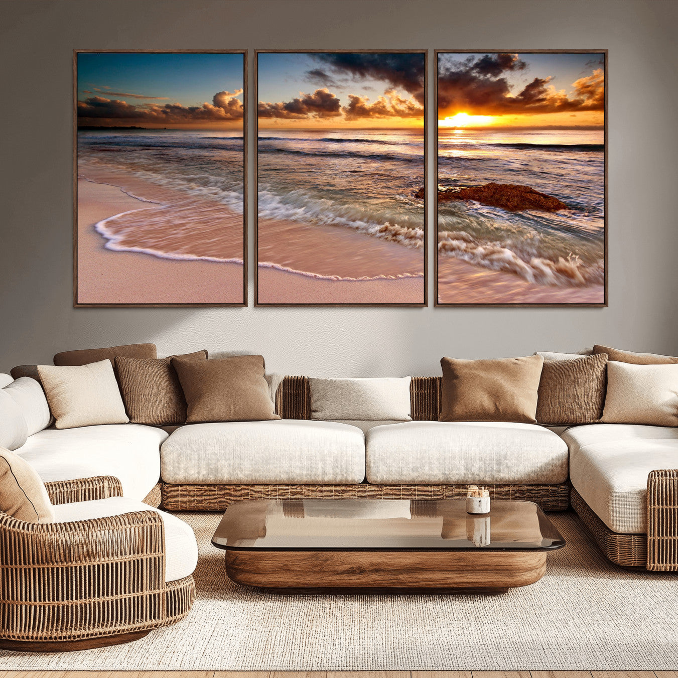 -Sunset on Ocean Wall Art Canvas Print