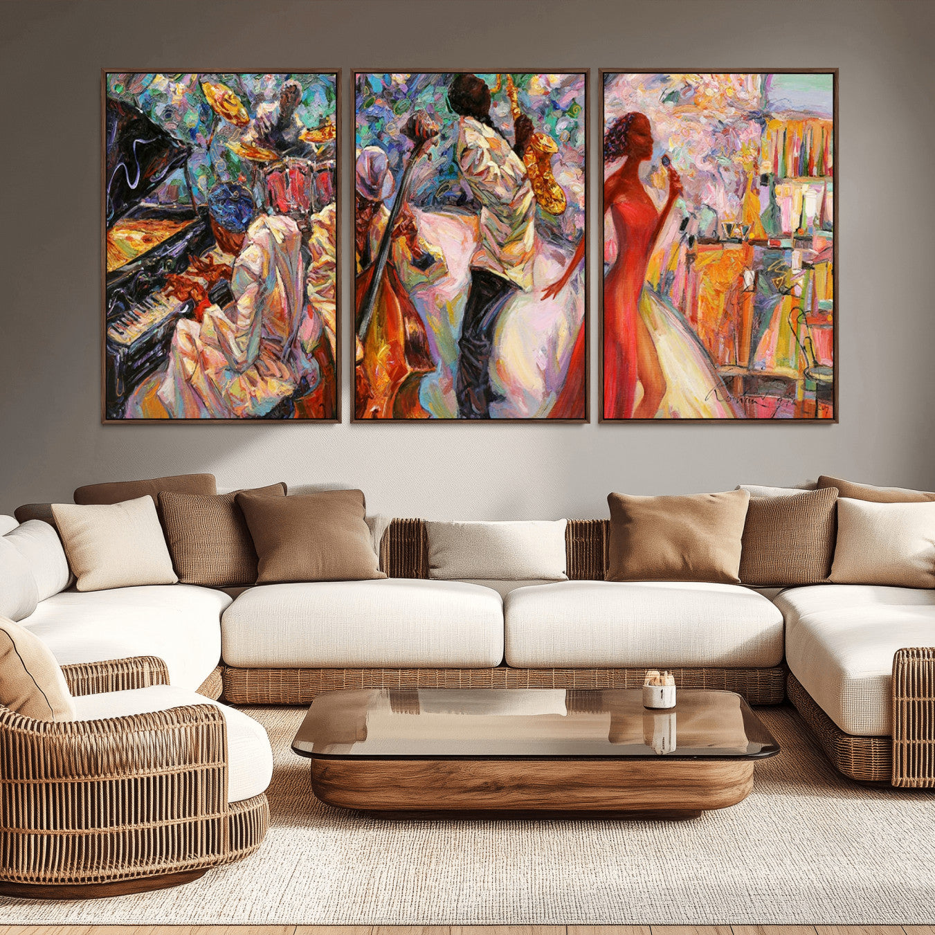 -Abstract Afro American Jazz Canvas Wall Art | Music-Inspired Painting for Dining Room, Living Room,