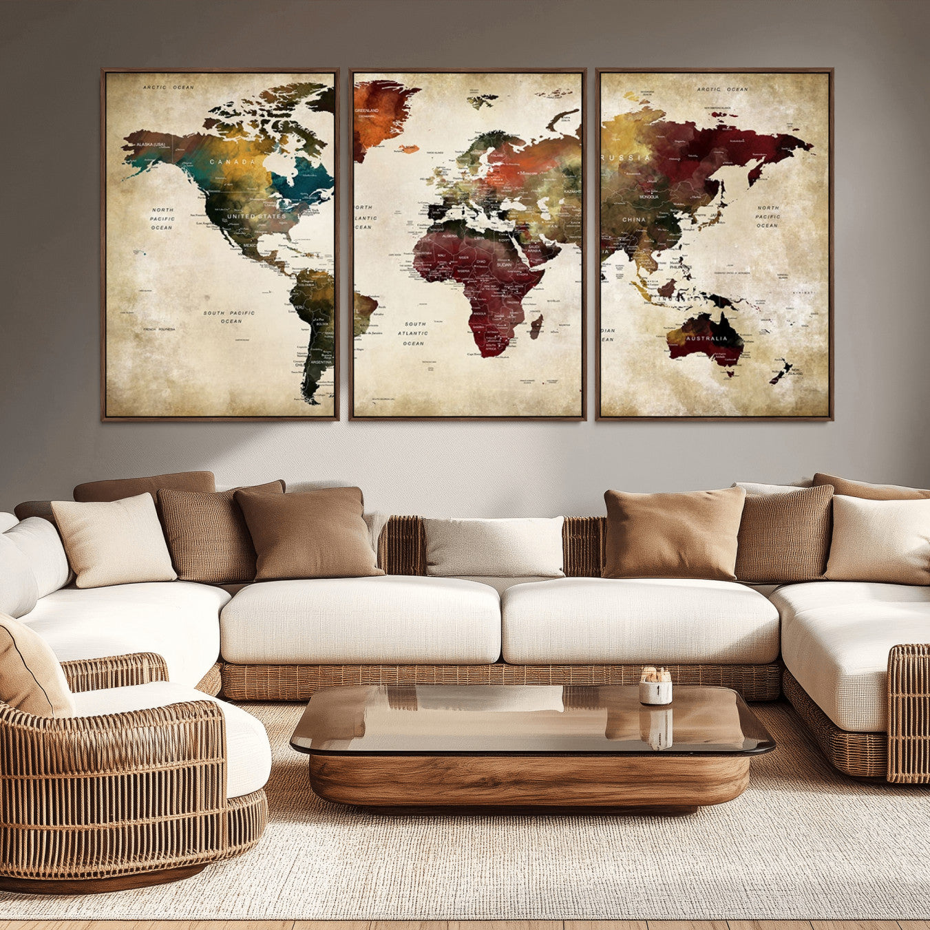 63870-MGV-CV-36X24-World Map Wall Art Canvas Print, Framed Push Pin Map Art Picture Print, Abstract Traveller Map Perfect Modern Decor Artwork for Living Room or Office Decor