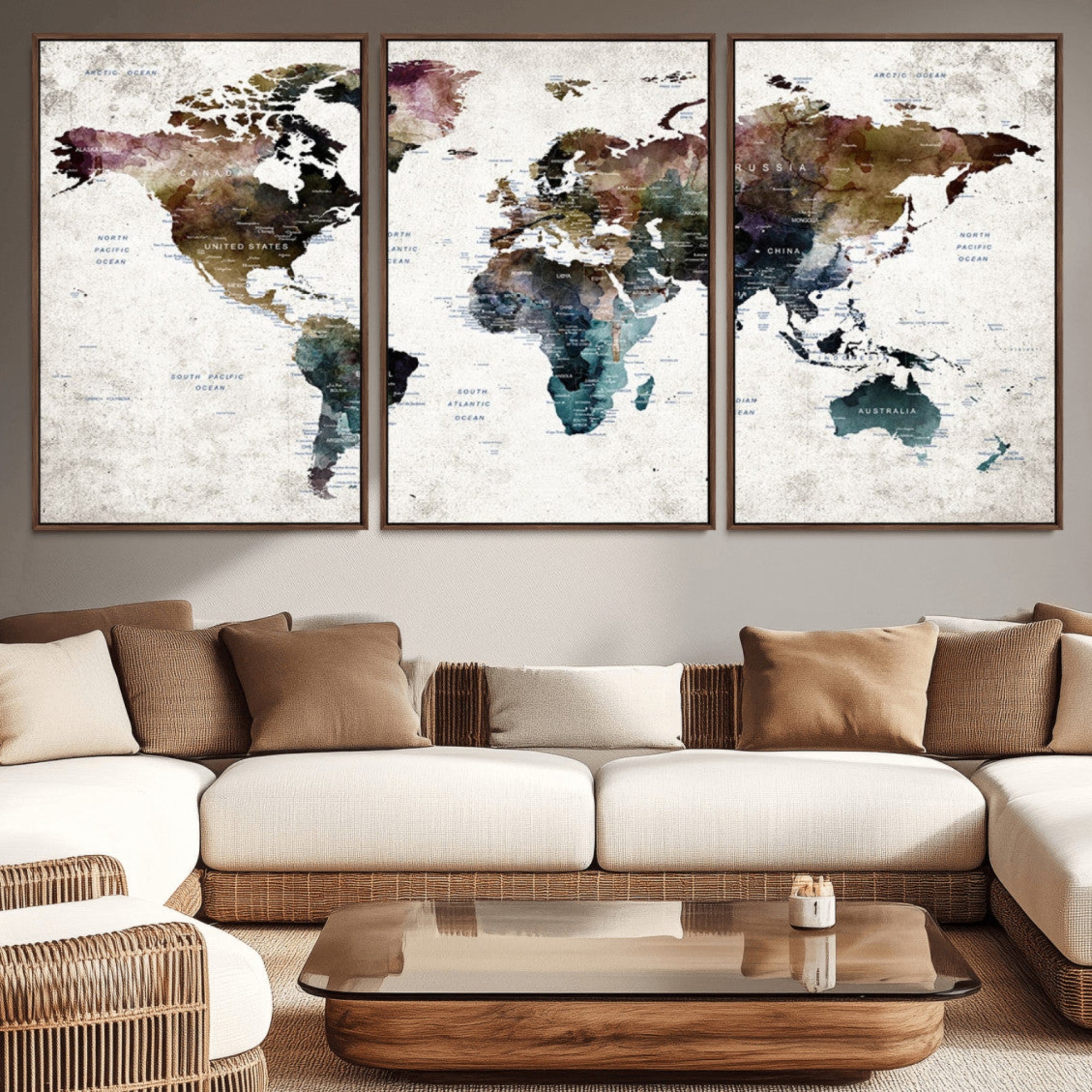 42478-MGV-CV-36X24-Push Pin World Map Canvas Print – Framed Travel Map Wall Art for Couples, Anniversary Gift, Modern Home or Office Decor