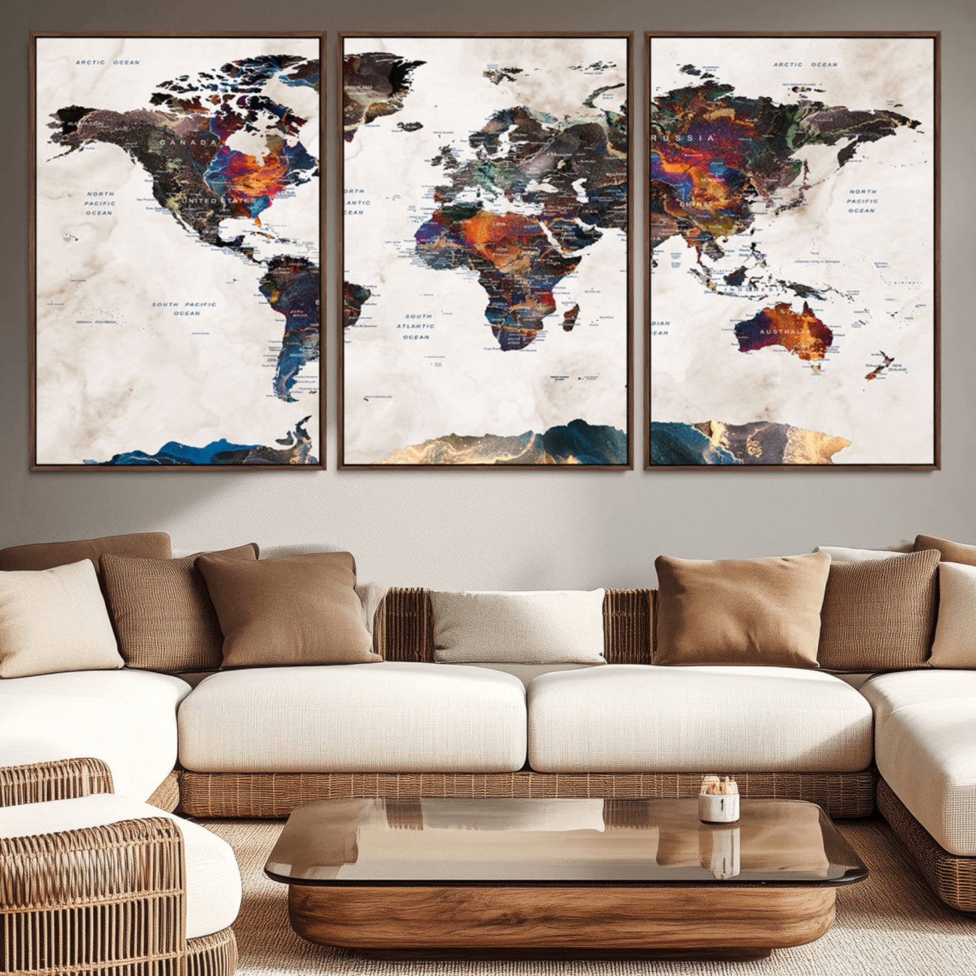 90881-MGV-CV-36X24-Push Pin World Map Canvas Print – Travel Tracker Wall Art for Couples, Perfect Anniversary Gift for Home or Office Decor