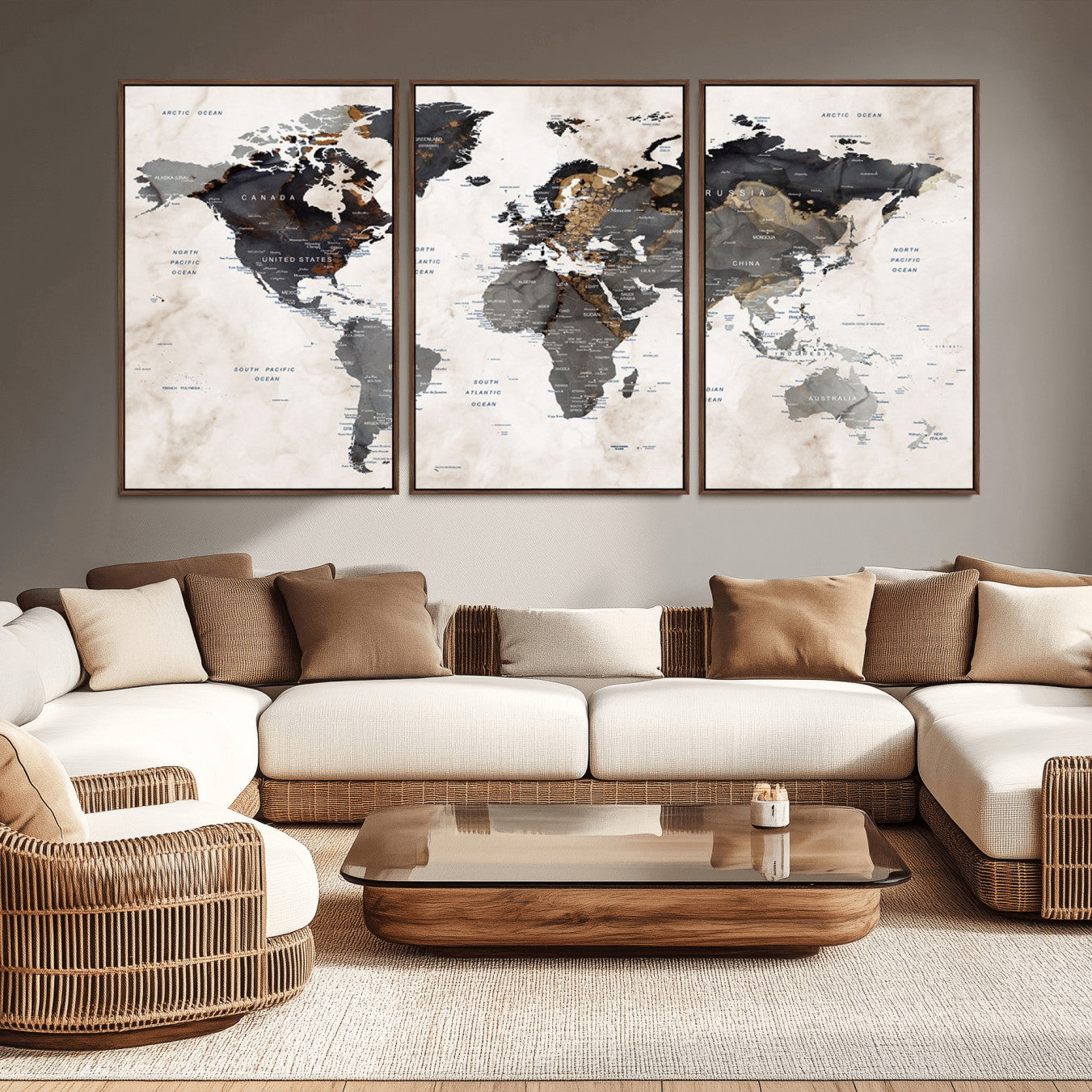 -Push Pin World Map Canvas Print – Framed Travel Tracker Wall Art for Couples, Romantic Anniversary Gift and Home Decor