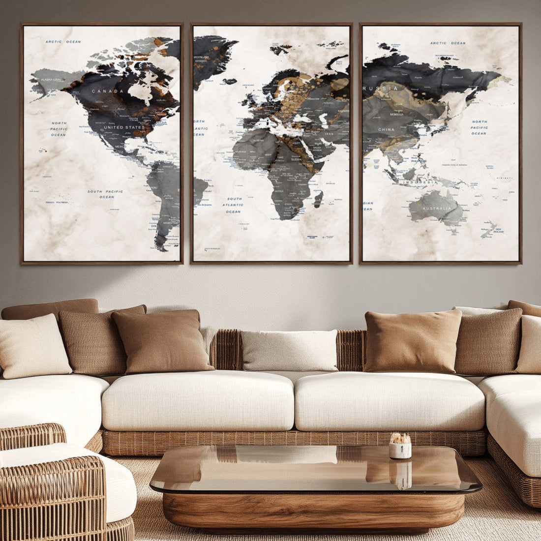 Abstract Map Printing | Modern World Map Canvas Wall Art