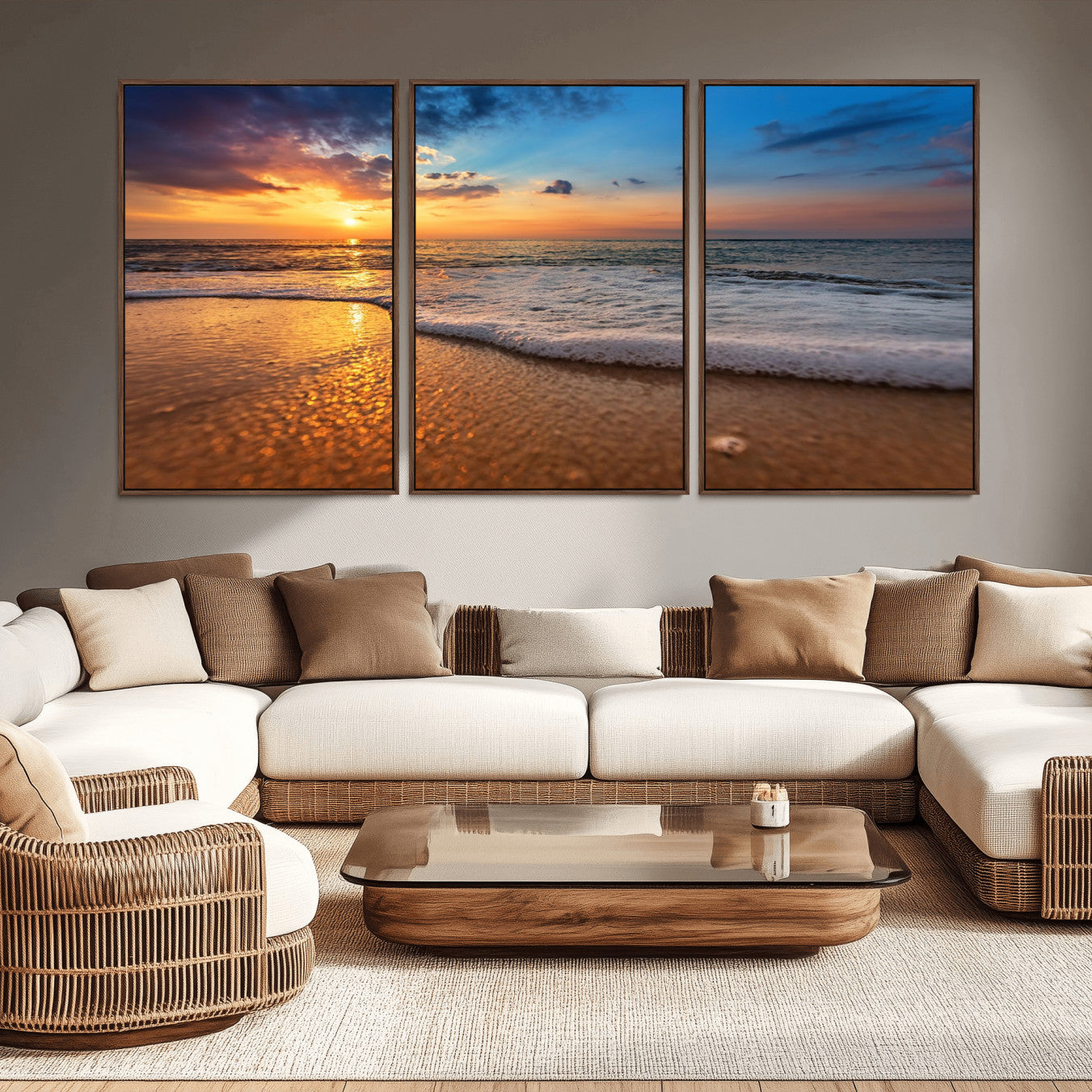 -Sunset and Beach at Night Wall Art Canvas Print