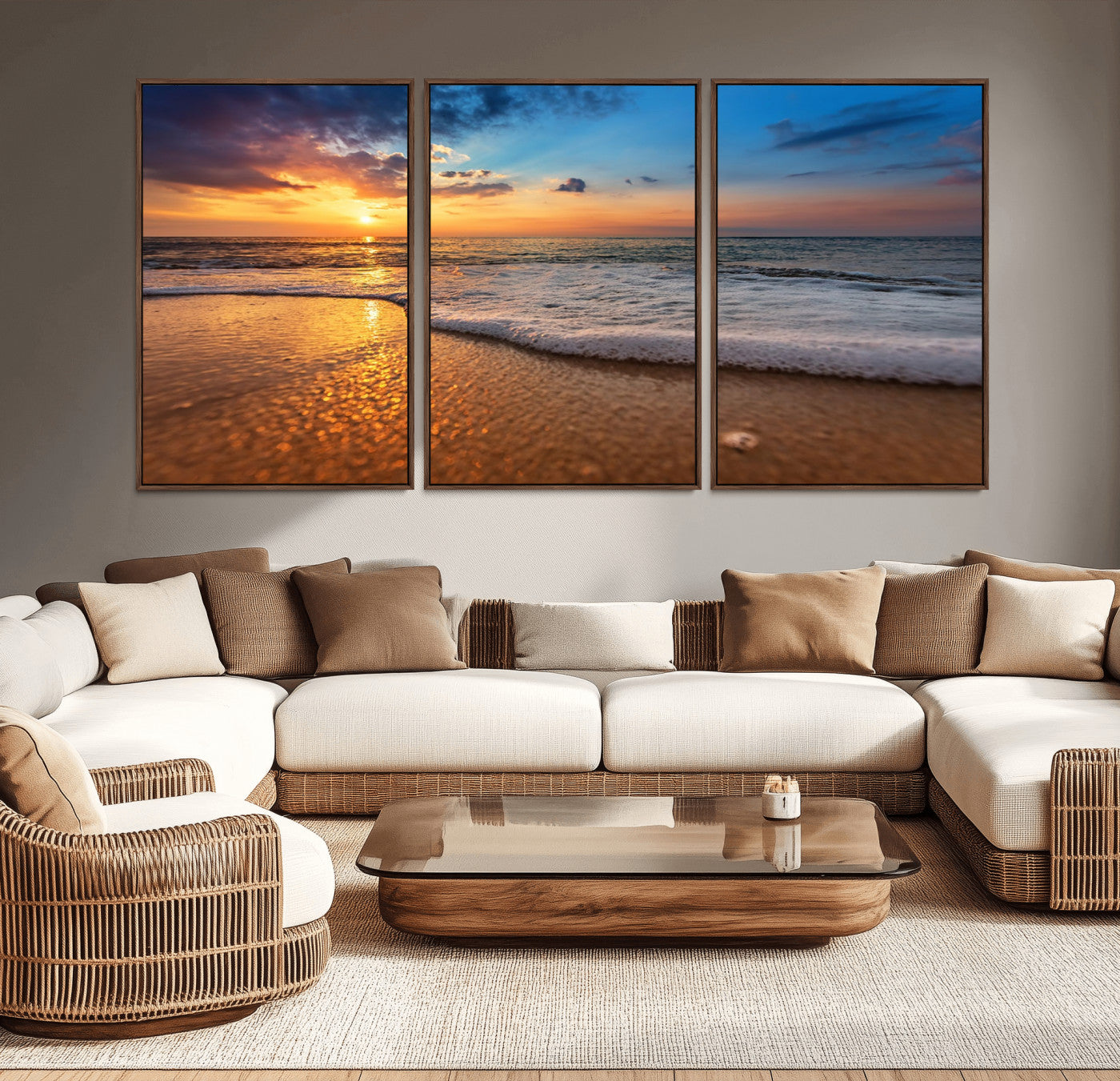 -Sunset and Beach at Night Wall Art Canvas Print