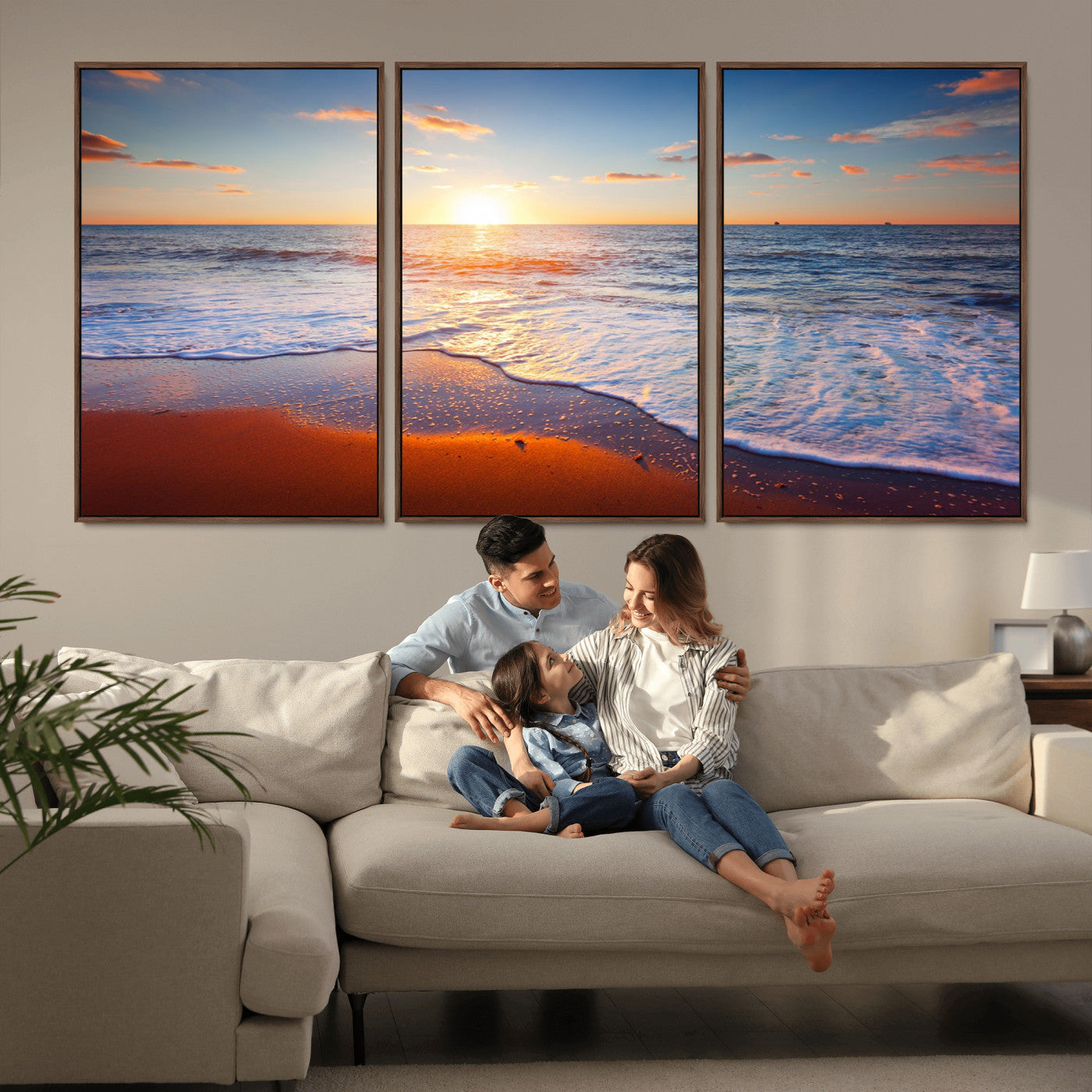 96736-MGV-FC-60X30-3P-Ocean Beach Canvas Wall Art Beach Canvas, Coastal Sunset Tropical Island Beach Sunset Artwork Print