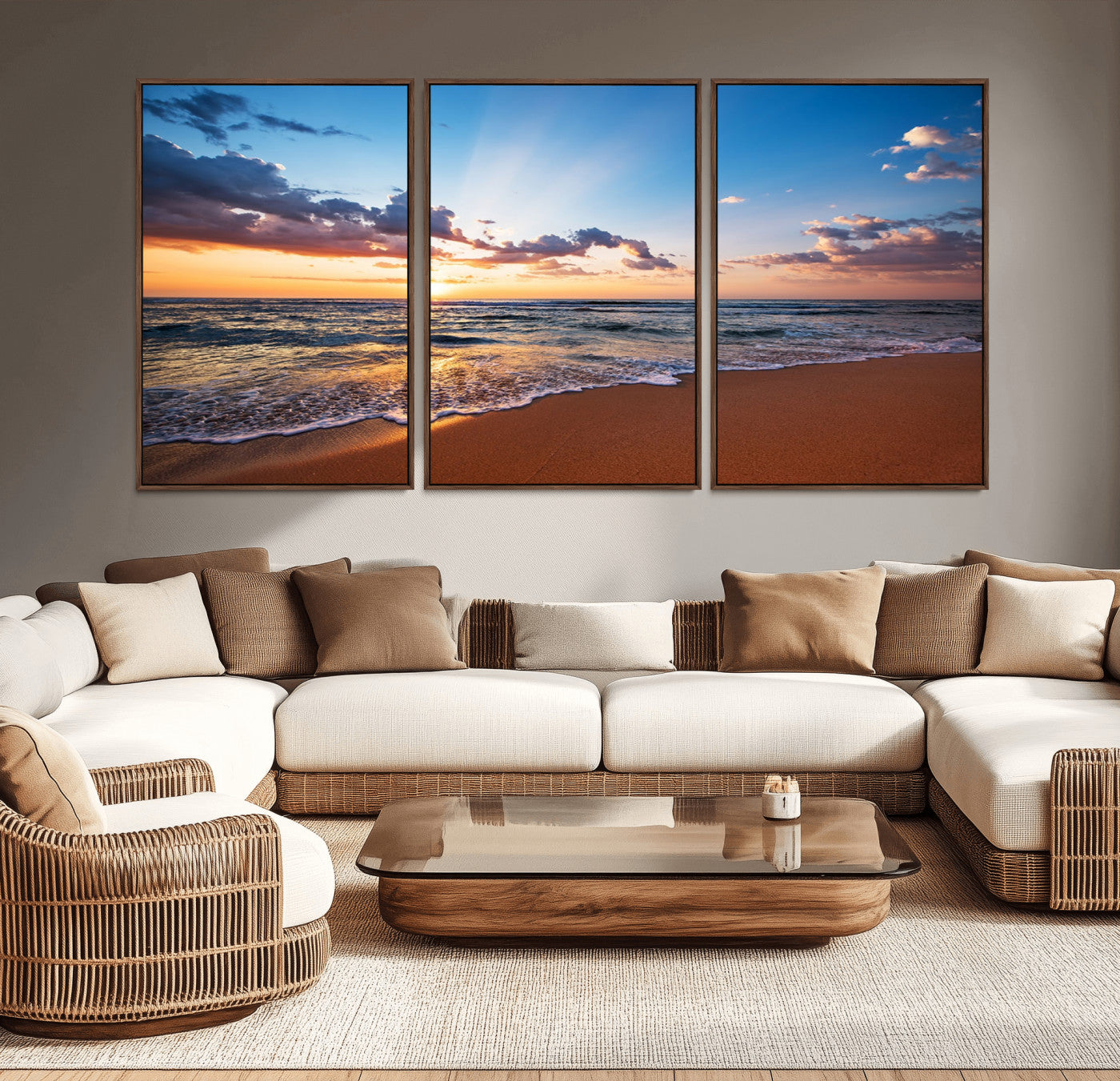 -Serene Ocean Sunset Canvas Print, Golden Hour Beach Wall Art, Giclee Canvas with Gallery Wrap and