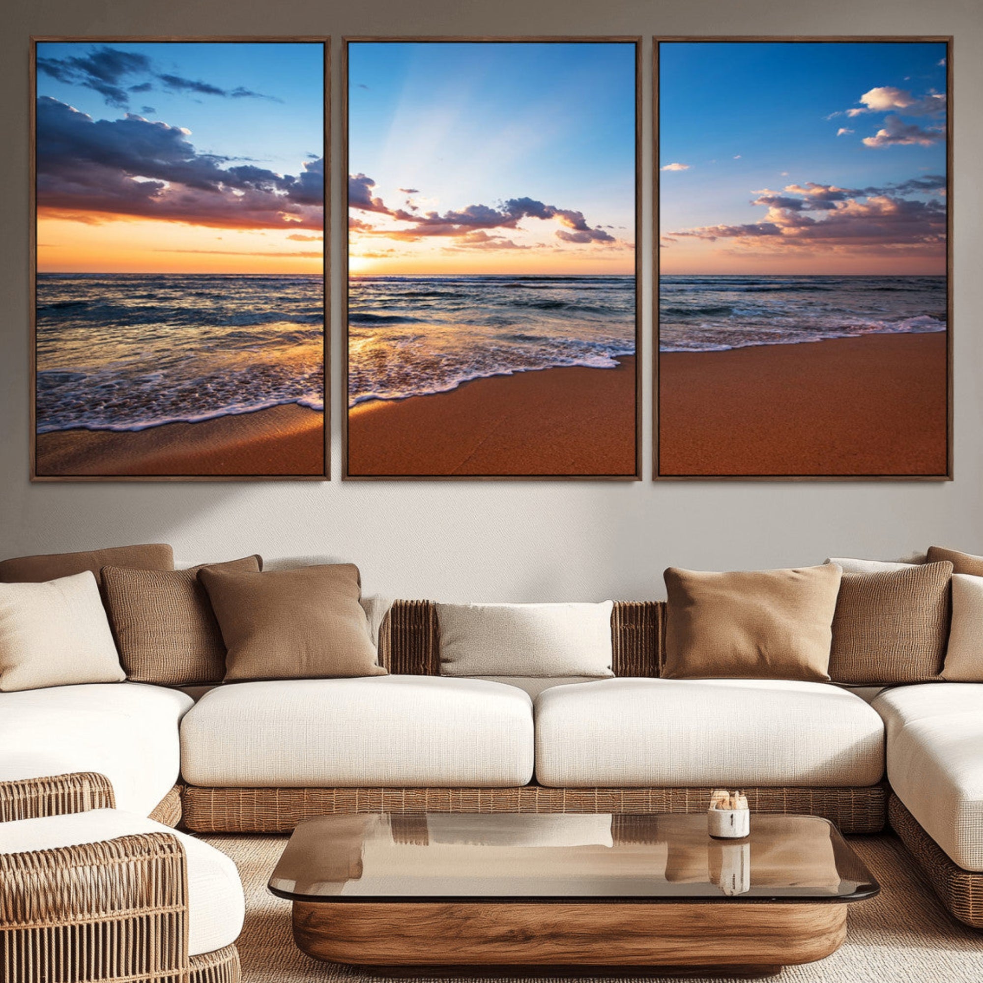 53062-MGV-CV-36X24-Serene Ocean Sunset Canvas Print, Golden Hour Beach Wall Art, Giclee Canvas with Gallery Wrap and