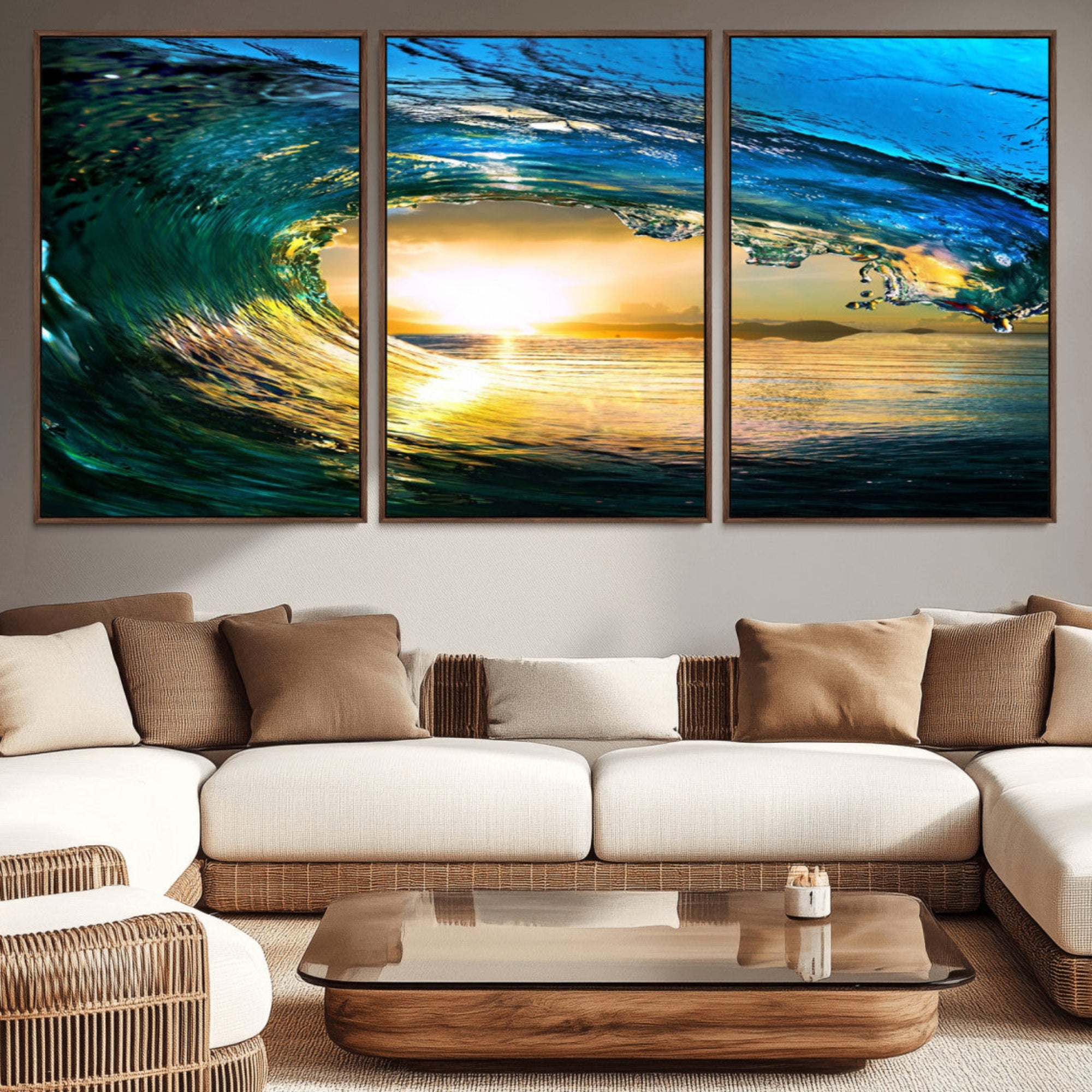 19378-MGV-CV-36X24-Ocean Wave at Sunset Canvas Art, Large Wall Print of Vibrant Water Waves, Coastal Art for Living