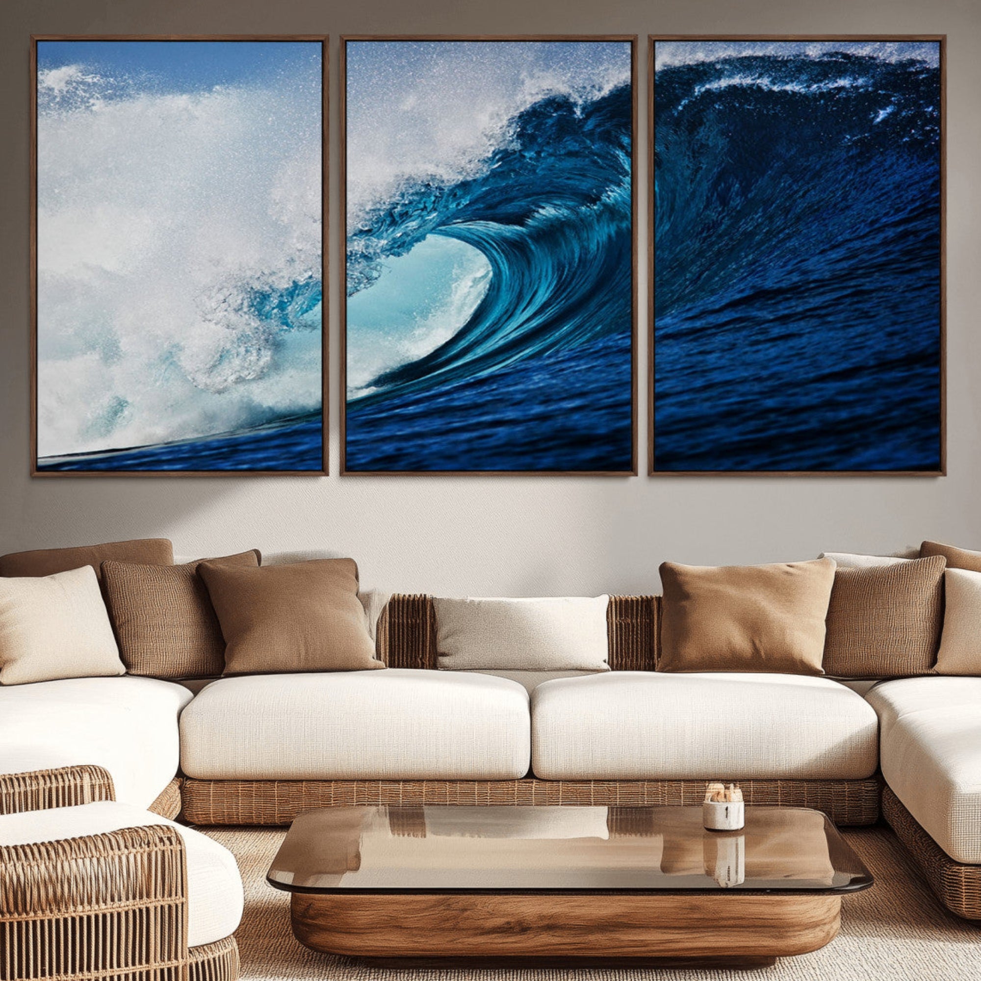 89502-MGV-CV-36X24-Ocean Wave at Sunset Canvas Art, Large Wall Print of Vibrant Water Waves, Coastal Art for Living