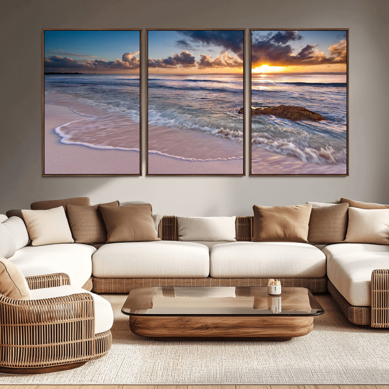 -Sea Ocean Sunset Beach Wall Art Canvas Print