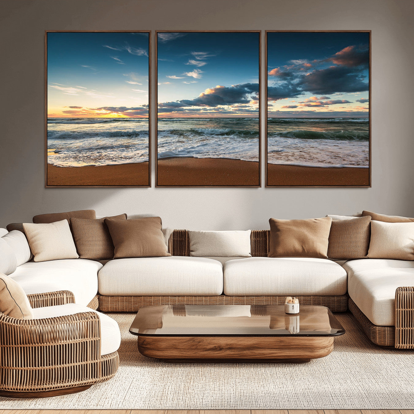 -Ocean Beach Wall Art Canvas Print Sunset Artwork Print Coastal Wall Art