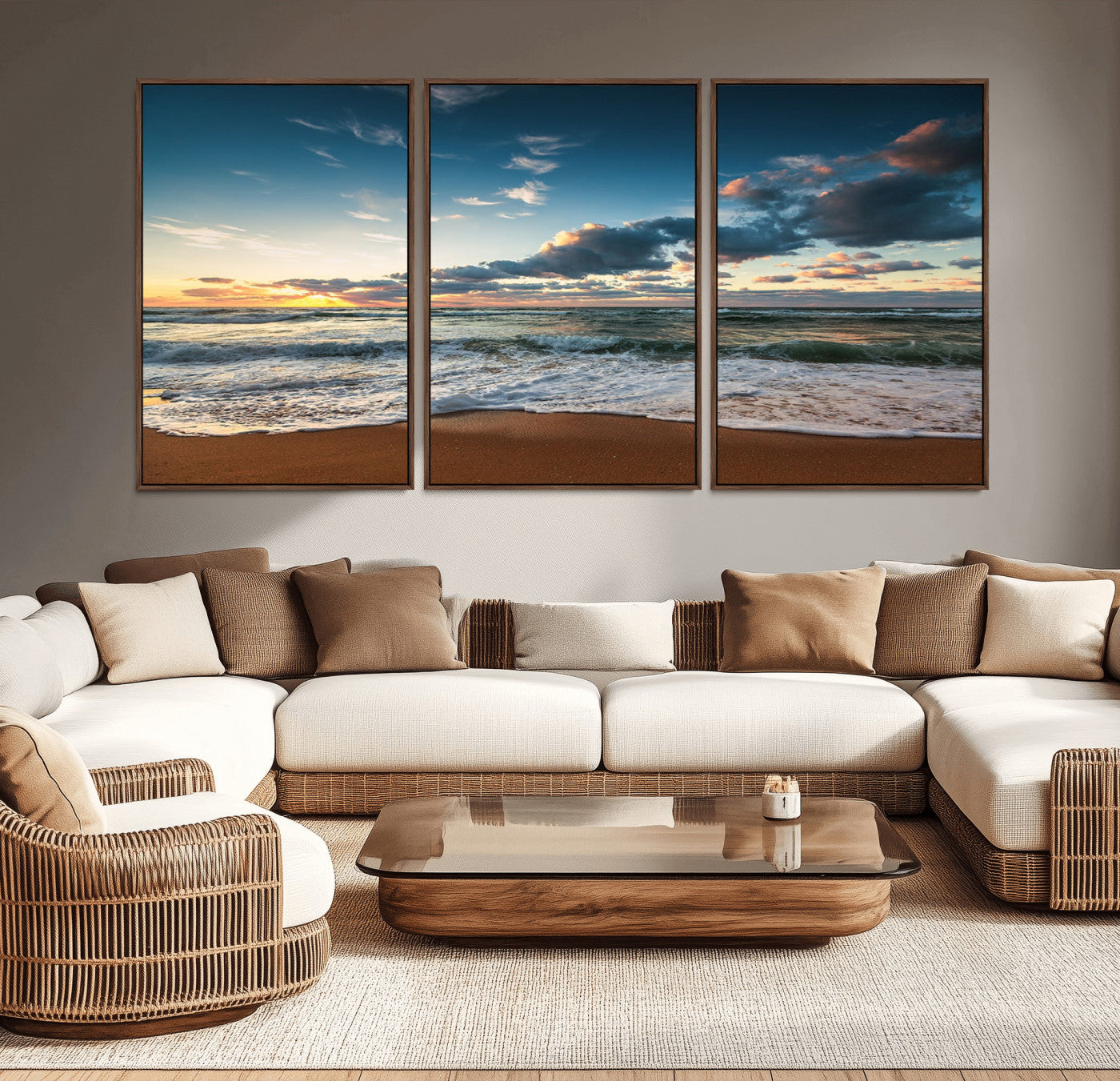 -Ocean Beach Wall Art Canvas Print Sunset Artwork Print Coastal Wall Art