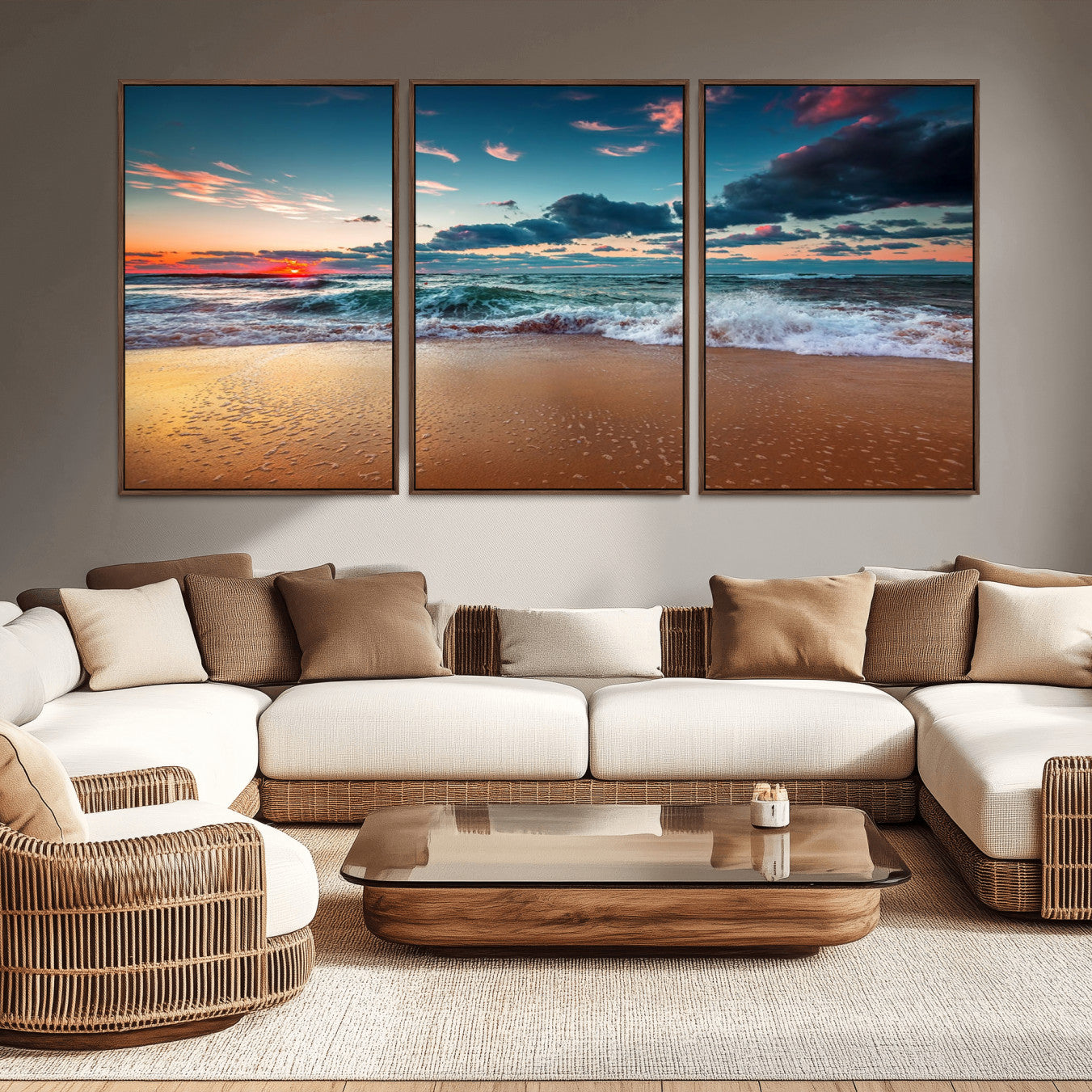 -Sunset on Beach Wall Art Ocean Beach Canvas Print