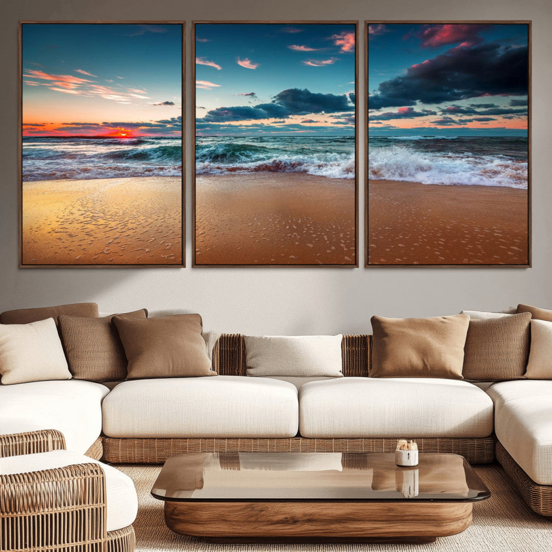 Sunset Ocean Beach Wall Art | Giclee Canvas Print, Coastal Seascape, Beach Decor