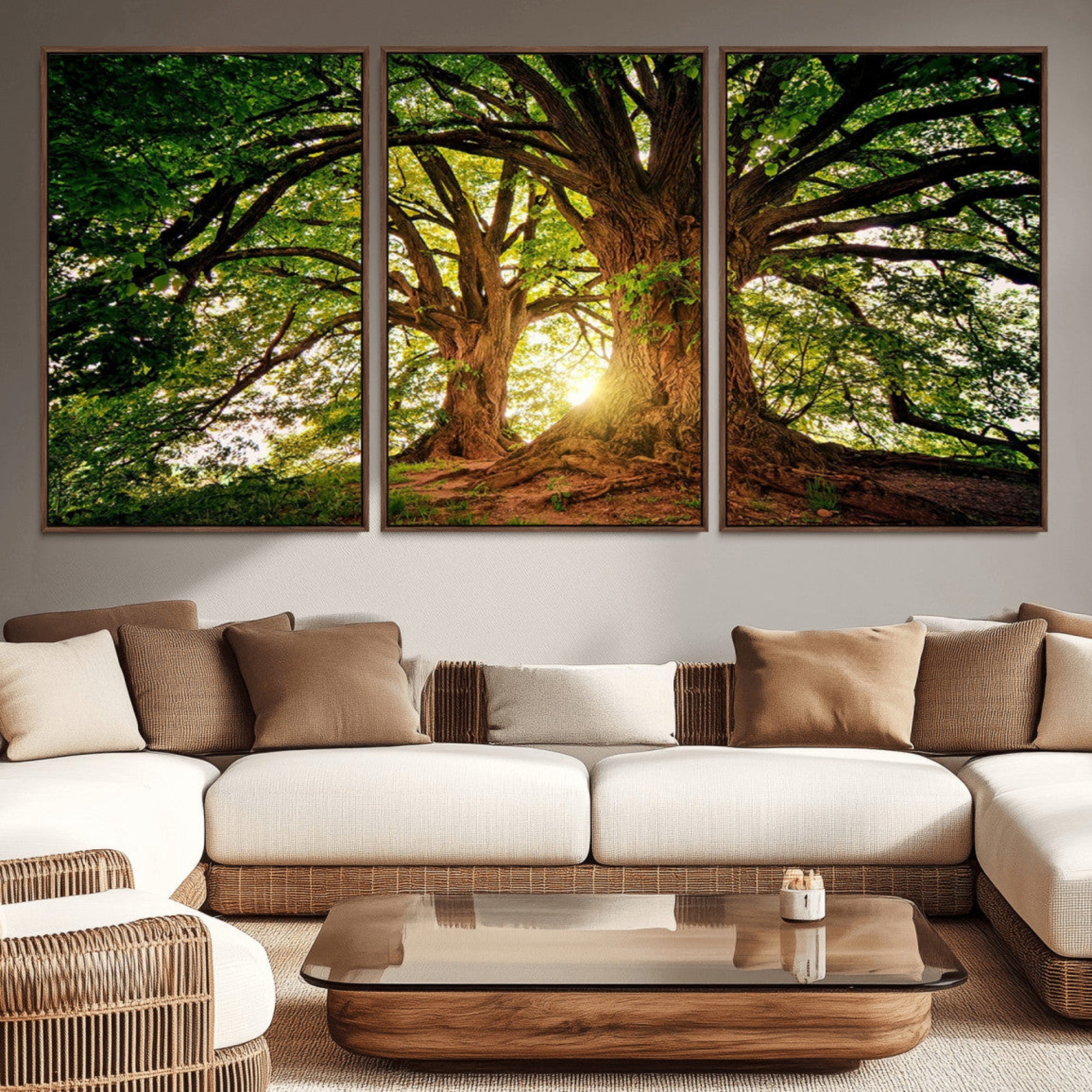 52150-MGV-CV-36X24-Majestic Ancient Tree Wall Art, NatureCanvas Print, Woodland Art, Tree of Life Artwork, Sunlit