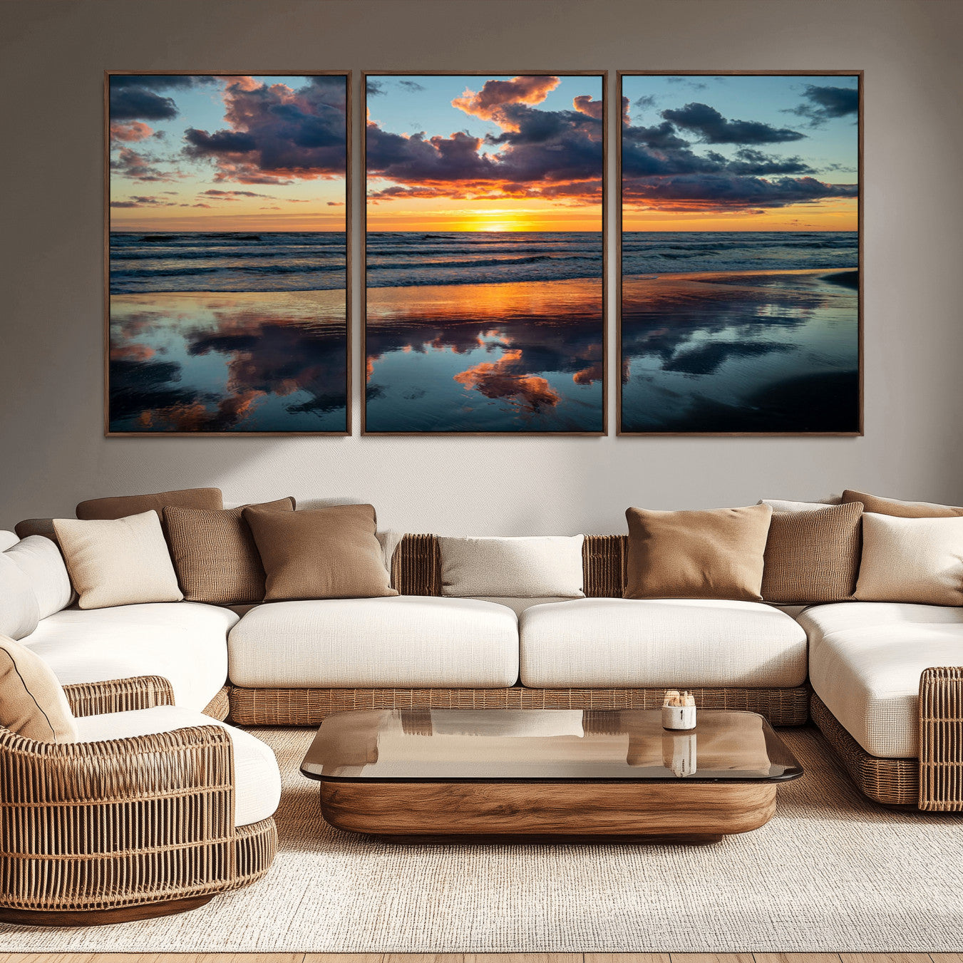 -Beach Sunset Print - Stunning Ocean Canvas Artwork with Sunset Reflection Design for Elegant Home or