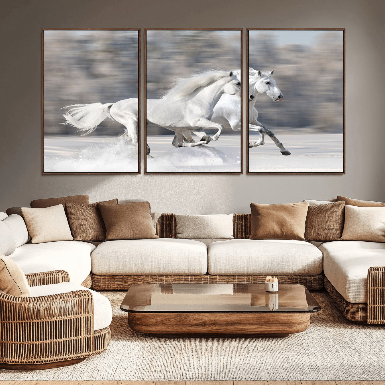 -The White Horses Wall Art, Framed White Horses Wall Art Canvas Print