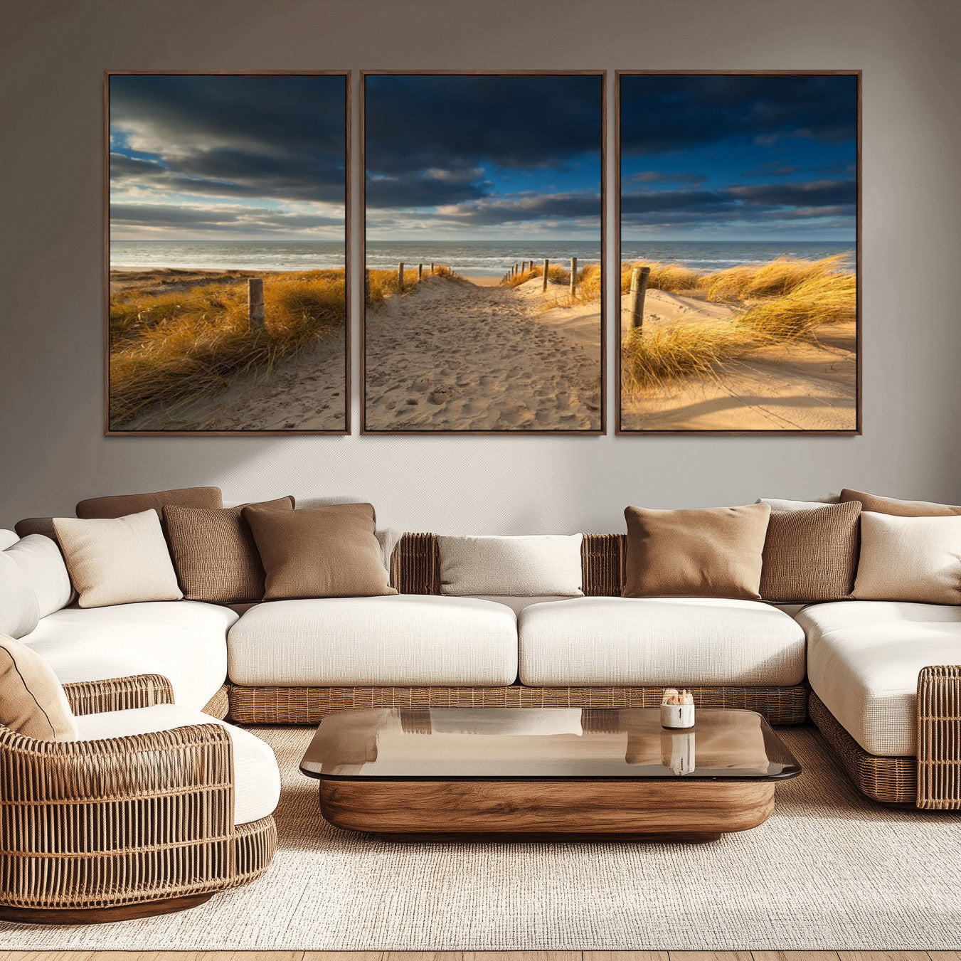 -Ocean Beach Dark Clouds Wall Art Canvas Print
