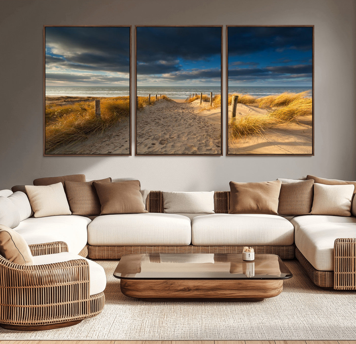 -Ocean Beach Dark Clouds Wall Art Canvas Print