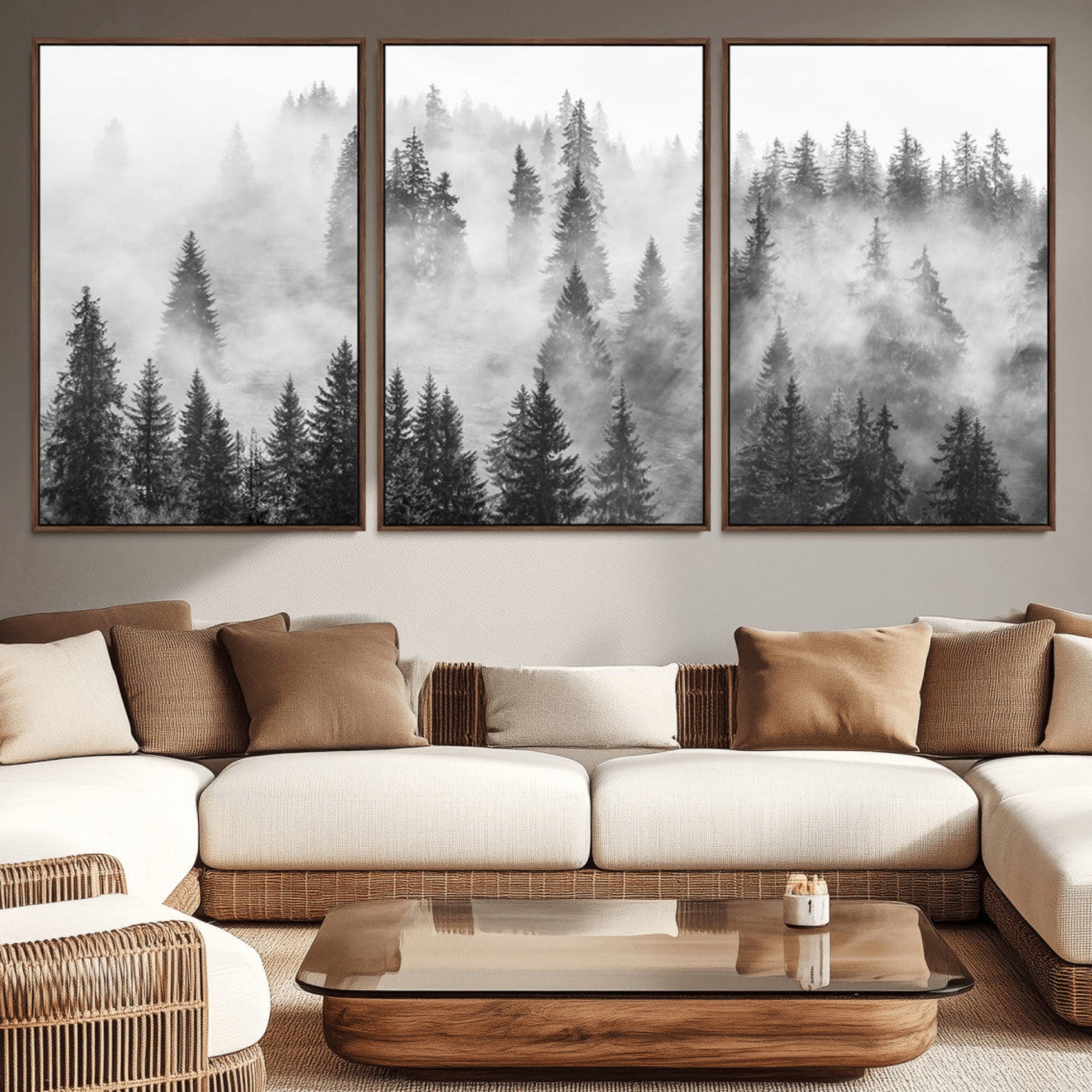 10422-MGV-CV-36X24-Forest Wall Art Print | Foggy Pine Forest Canvas Wall Art - Black and White Nature Decor for Living Room, Office