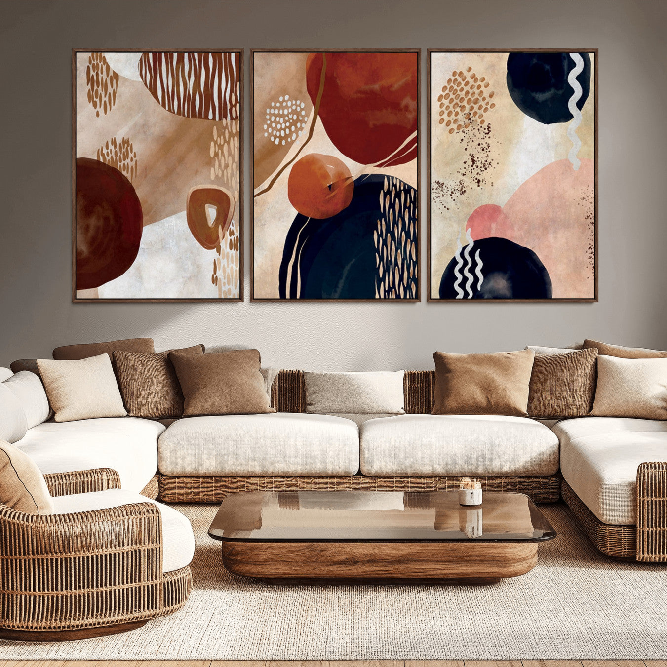 -Boho Wall Art Canvas Print Set Mid-Century Prints Bohemian Wall Artwork Prints Boho Neutral