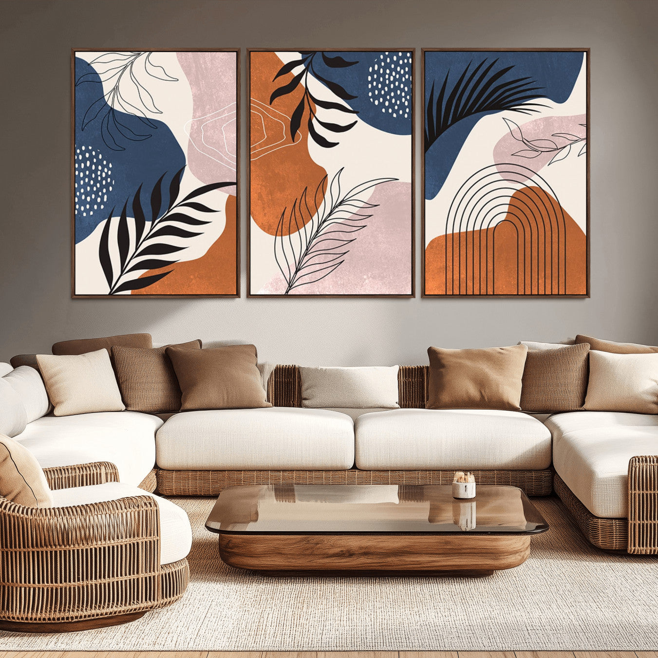 -Boho Wall Art Canvas Print Set Mid-Century Prints Bohemian Wall Artwork Prints Boho Neutral,