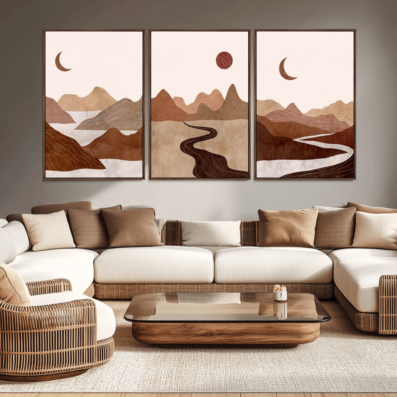 72107-MGV-CV-36X24-Boho Wall Art Canvas Print Set Mid-Century Prints Bohemian Wall Artwork Prints Boho Neutral