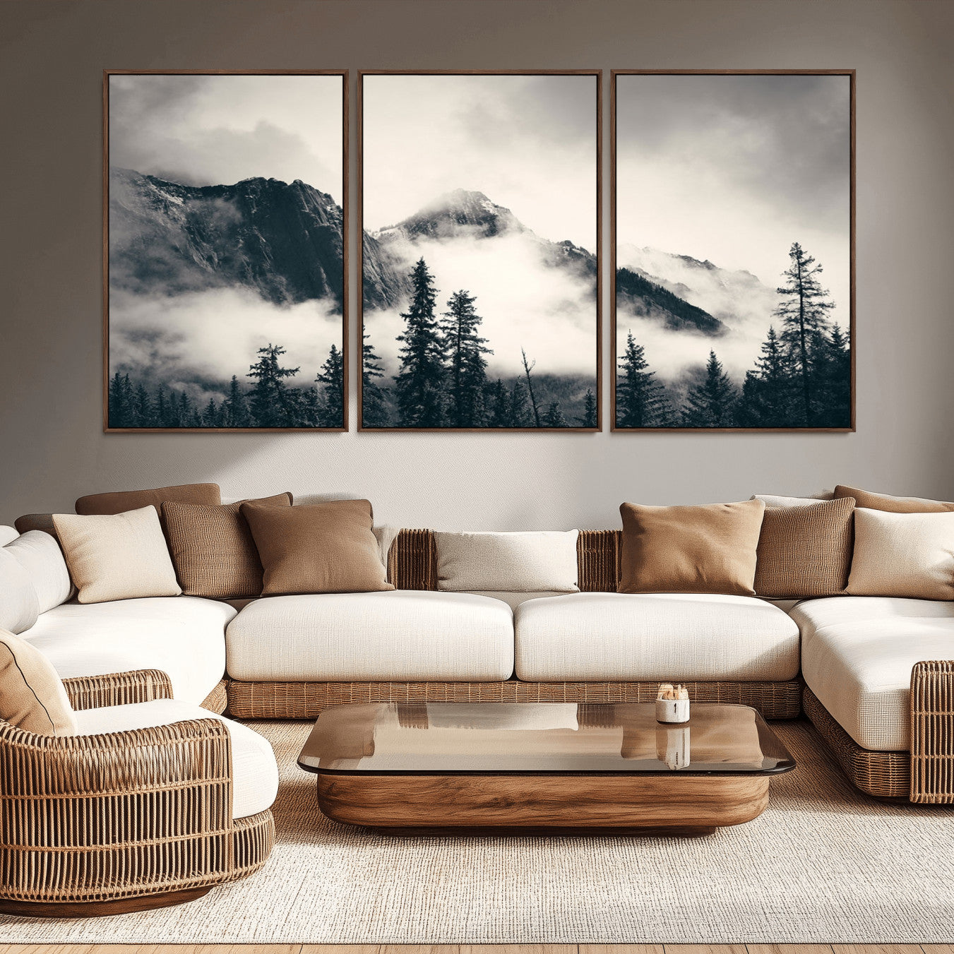 59517-MGV-CV-36X24-Large Foggy Mountain Forest Wall Art Canvas Print | Misty Mountain Peaks and Pine Trees Print |
