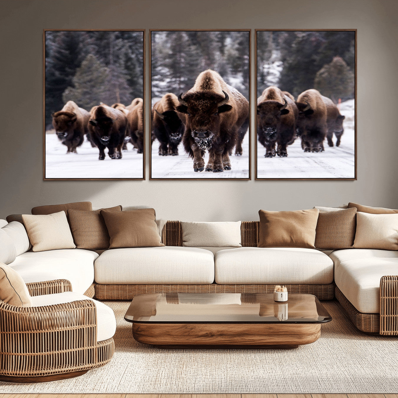 66871-MGV-CV-36X24-Bison Wall Art Canvas Print- Bison Herd Canvas Wall Art – Majestic Wildlife Photography – Framed and