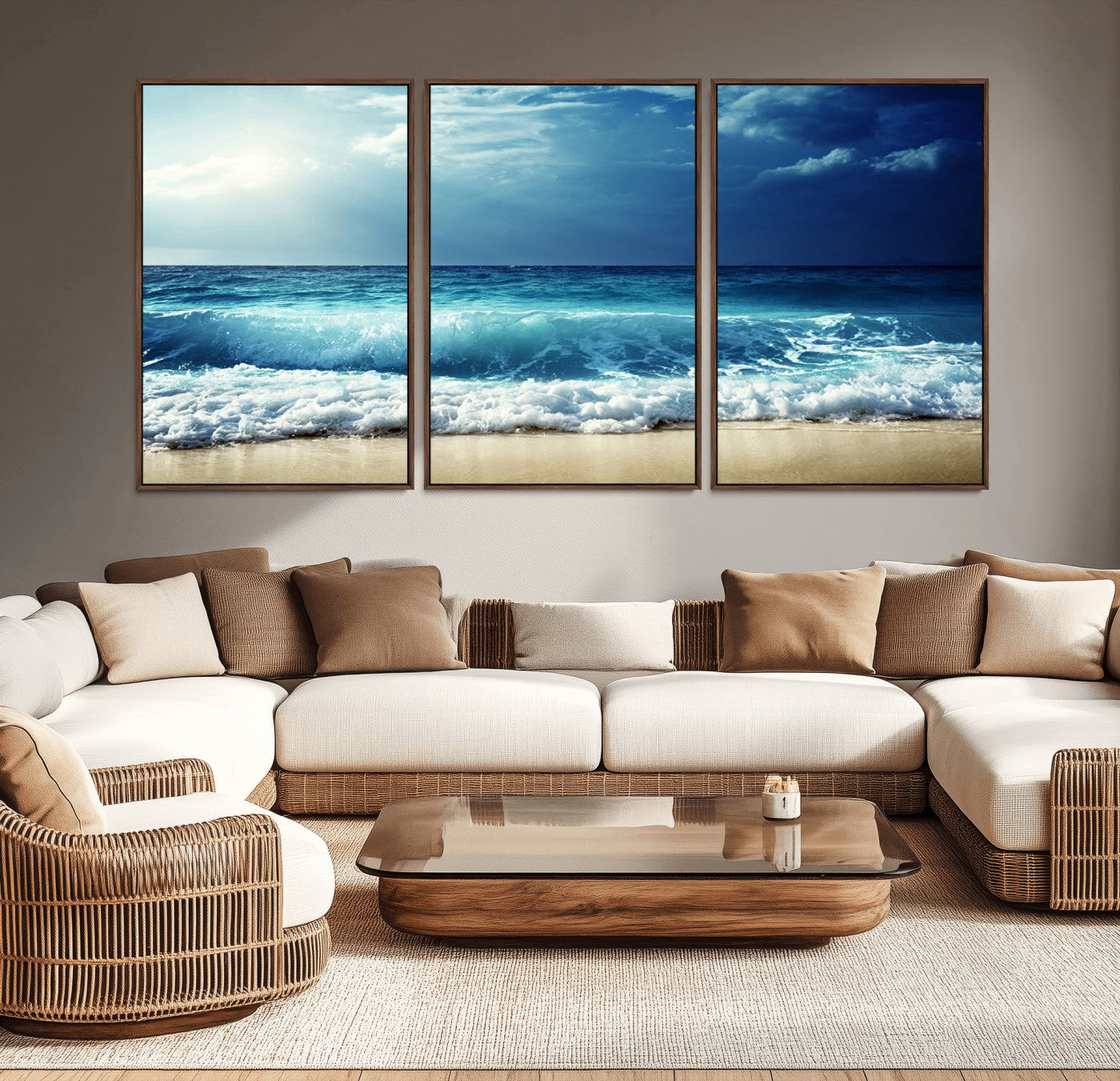 -Majestic Ocean Wave Wall Art Canvas | 3 Panel Large Seascape Print for Living Room, Bedroom, Office