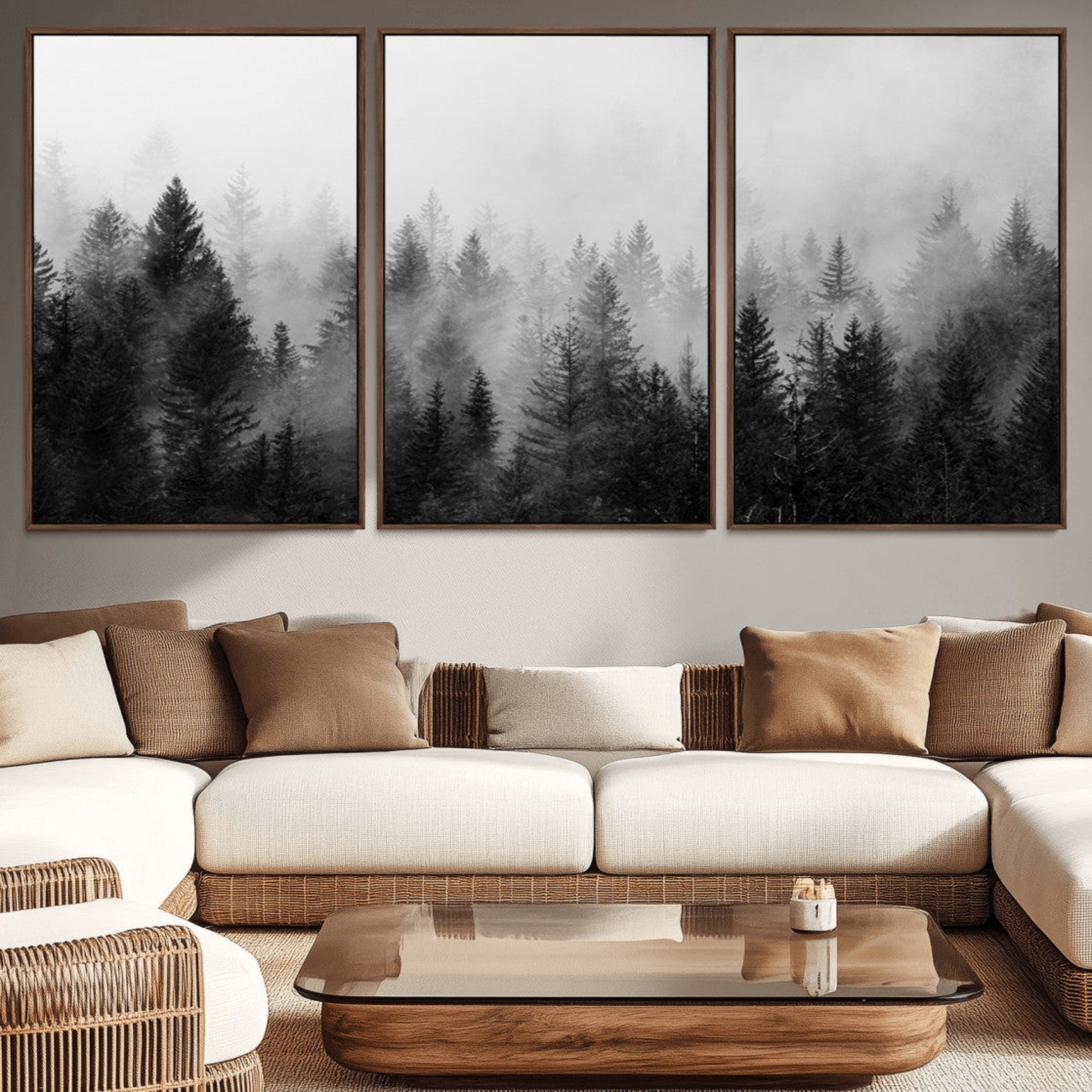 40700-MGV-CV-36X24-Fogy Forest Canvas Wall Art Print - Mountain Wall Art with Pine Trees and Misty Forest Canvas Print