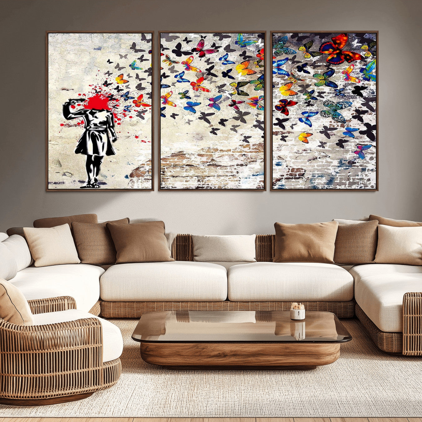 -Banksy Art Butterfly Girl Explosion Canvas Art – Vibrant Urban Graffiti for Modern Interiors - Ready