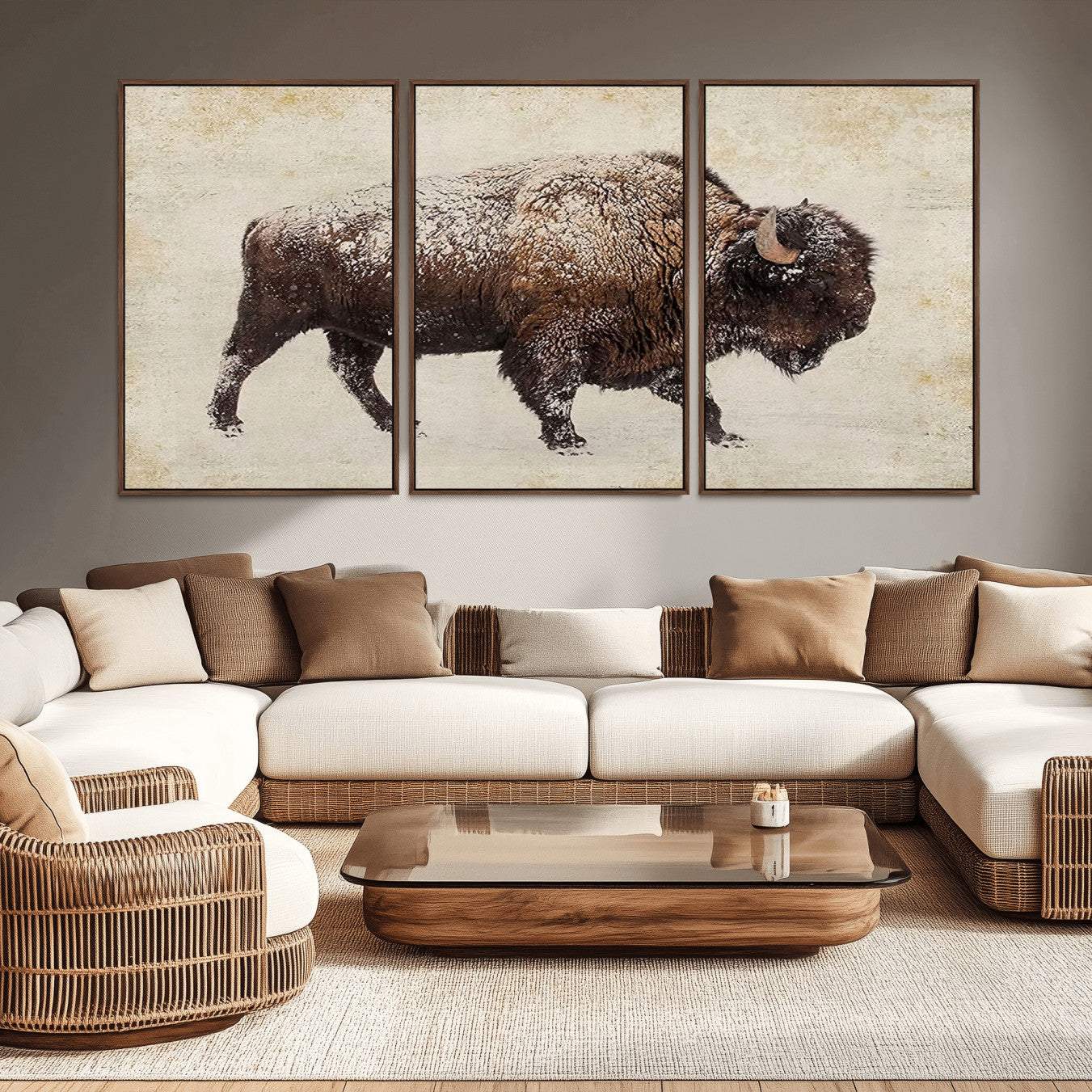 -Buffalo Wall Art, Western Bison Canvas Print, Rustic Buffalo Art for Cowboy Western Decor, Large