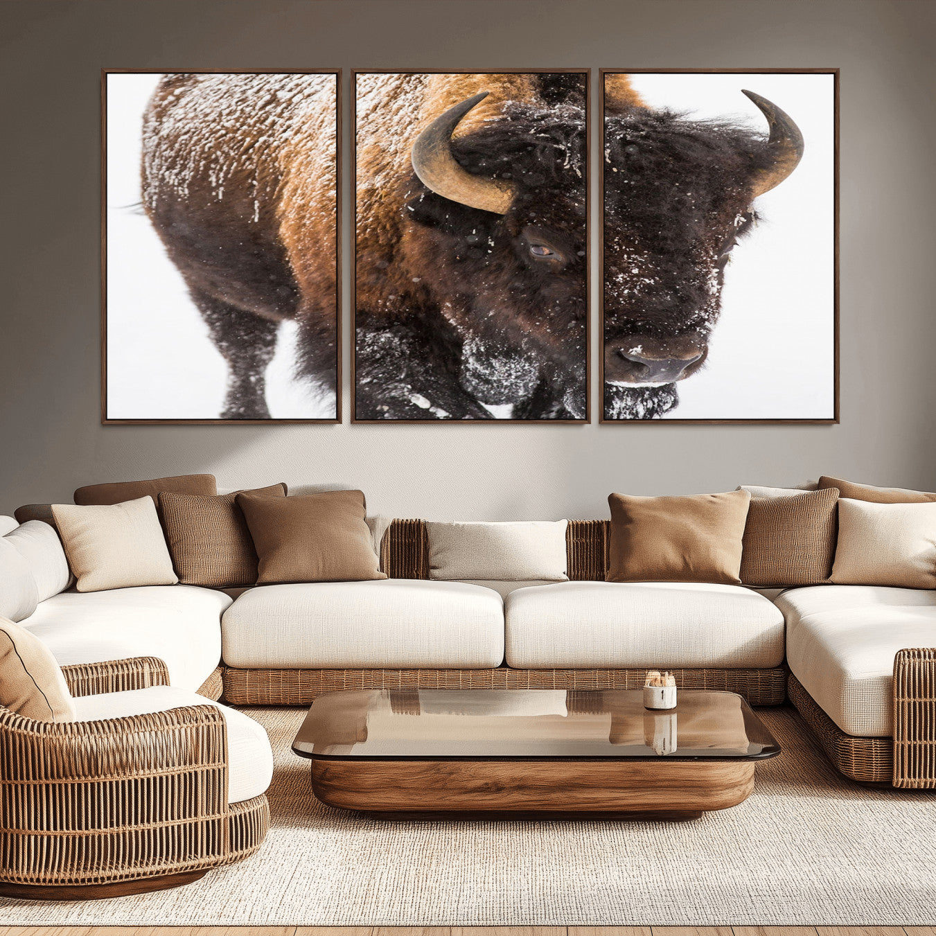 -Bison Wall Art Canvas Print For Farmhouse, Wild Animal Wall Art, Framed Wild Bison Wall Art