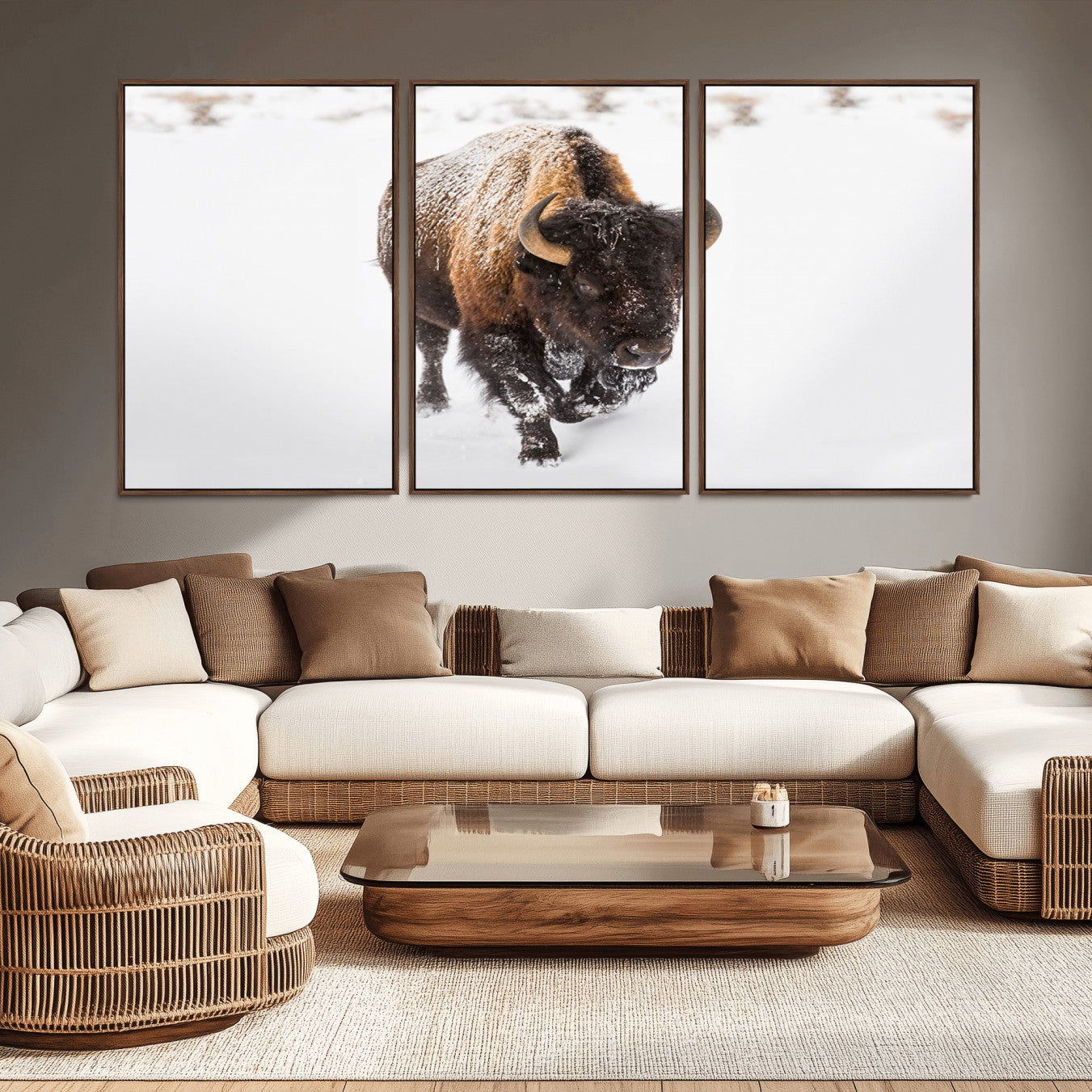-Bison Winter Wall Art Canvas Print For Farmhouse Decor