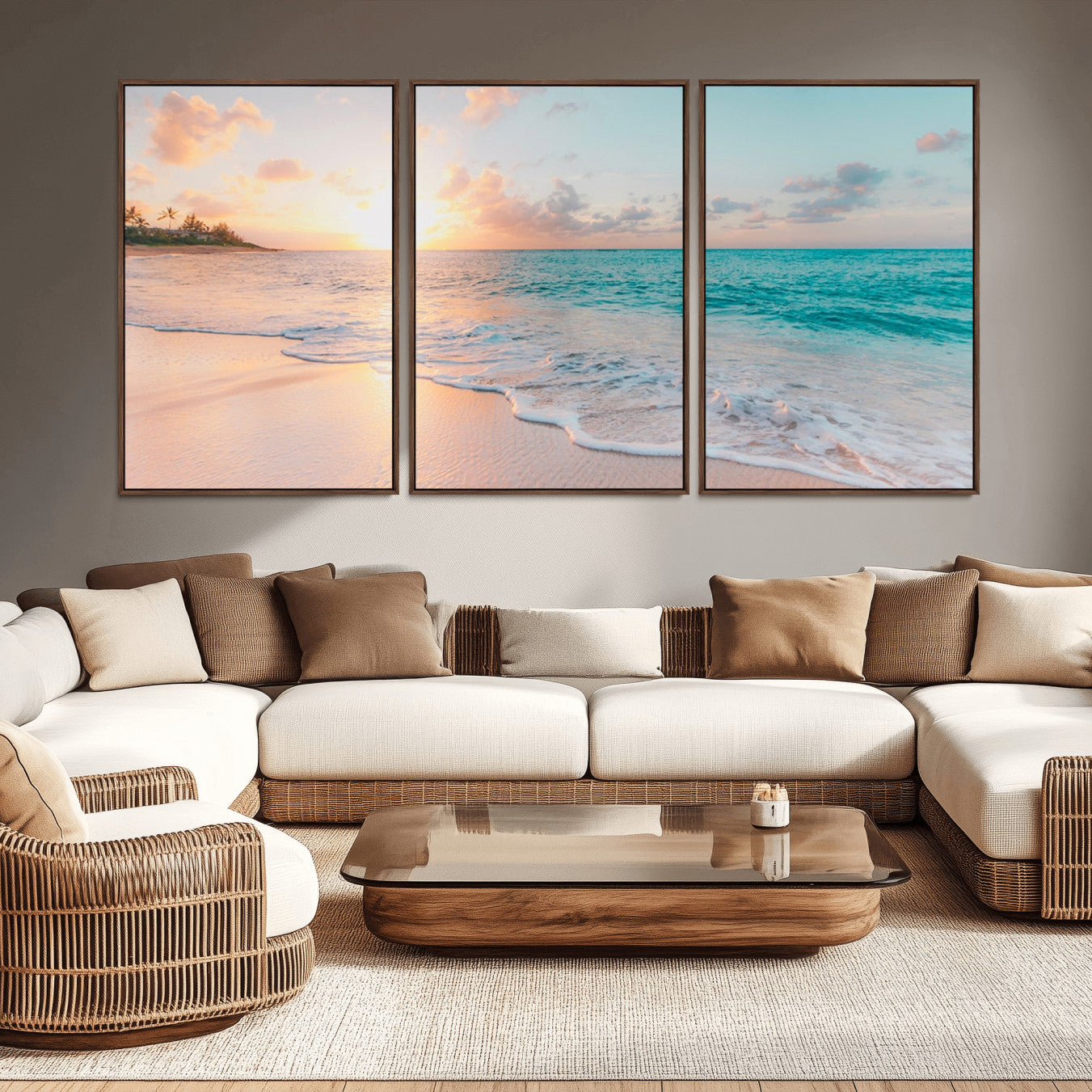 -Beach Wall Art - Stunning Ocean Sunset Canvas Print with Coastal Design for Elegant and Relaxing