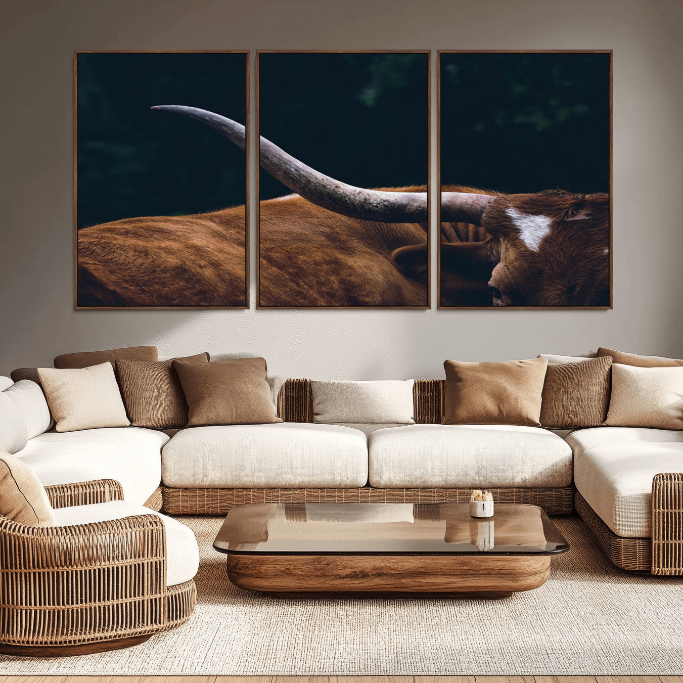 -Texas Longhorn Bull Wall Art Canvas Print - Large Framed Canvas Wall Art, Farmhouse Cabin Wall