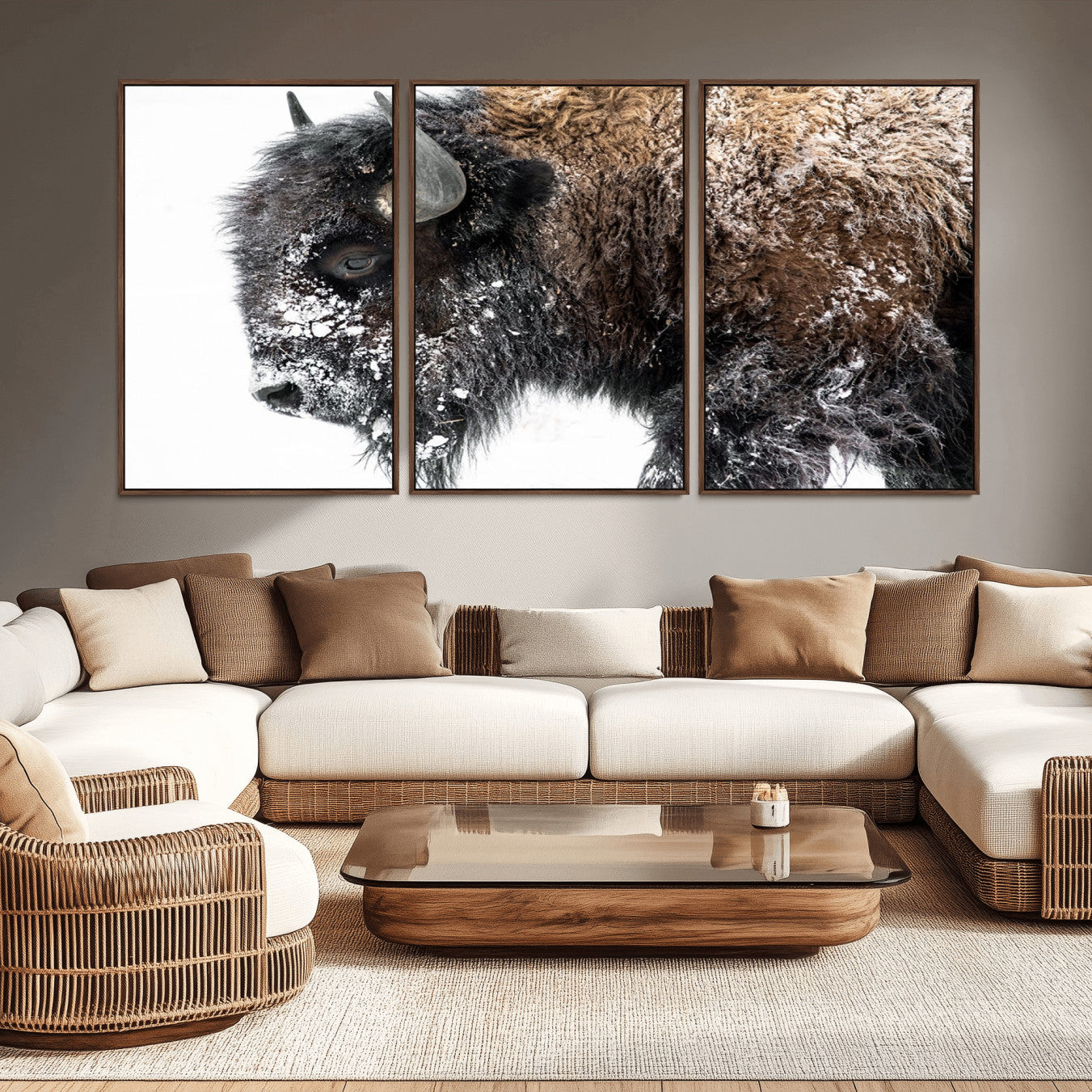 -American Bison Wall Art Print – Majestic Buffalo Canvas Print, Framed Wildlife Wall Decor for Living Room or Office