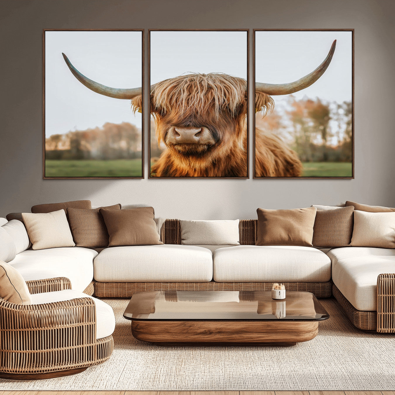 -Highland Cow Animal Scottish Cattle Art Print Farmhouse Wall Art Canvas Print