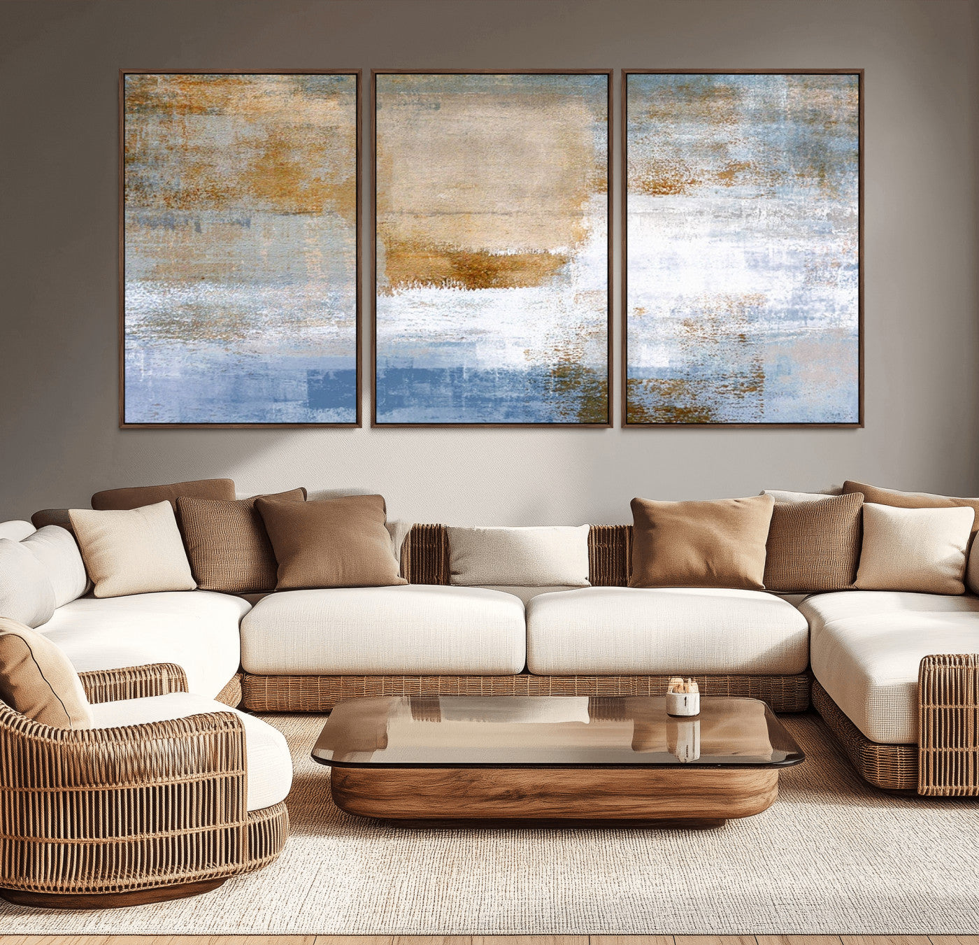 72354-MGV-CV-36X24-Blue Multi Panel Abstract Wall Art Canvas, Abstract Blue and Gold Canvas Print