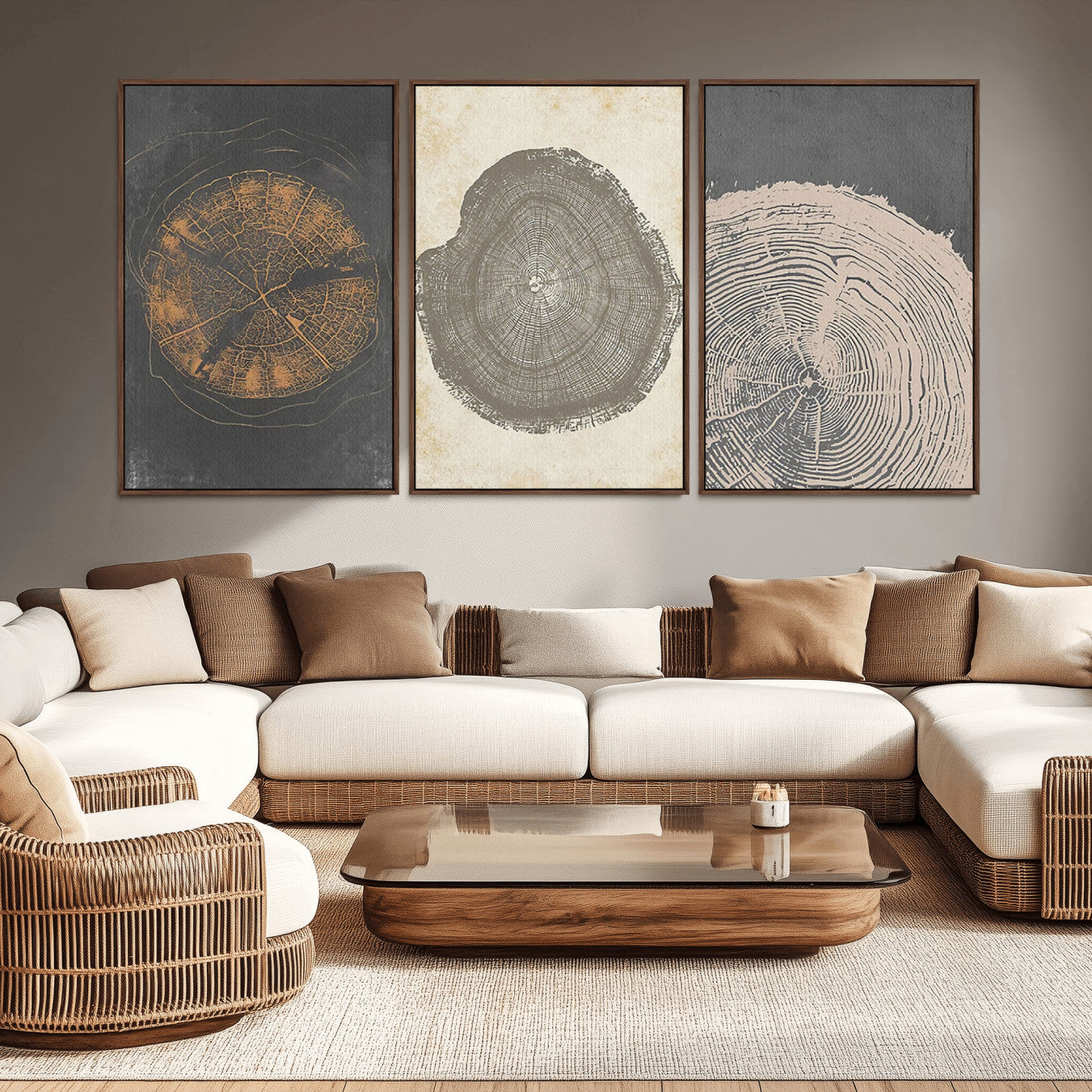 80725-MGV-CV-36X24-Boho Tree Ring Wall Art, Modern Minimalist Wood Grain Canvas, Tree Slice for Rustic Decor, Farmhouse