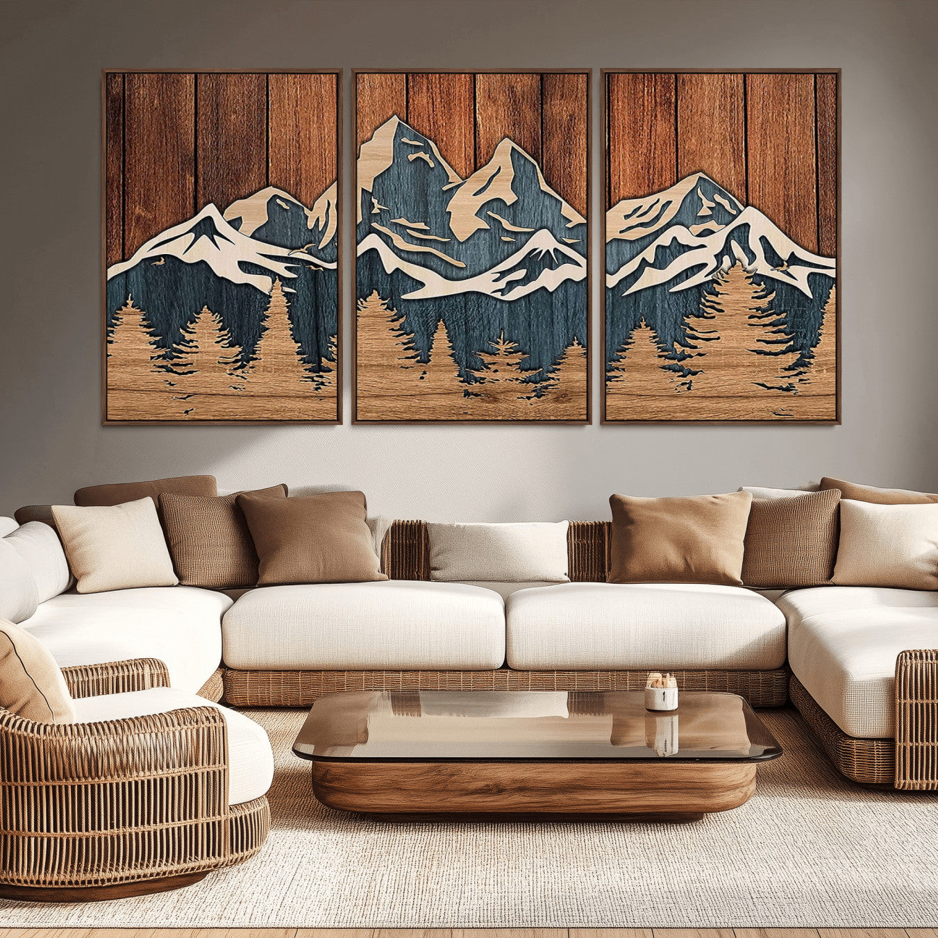 41330-MGV-CV-36X24-Rustic Wood Style Mountain Wall Art, Nature Forest Canvas Print, Wooden Textured Mountain Artwork,