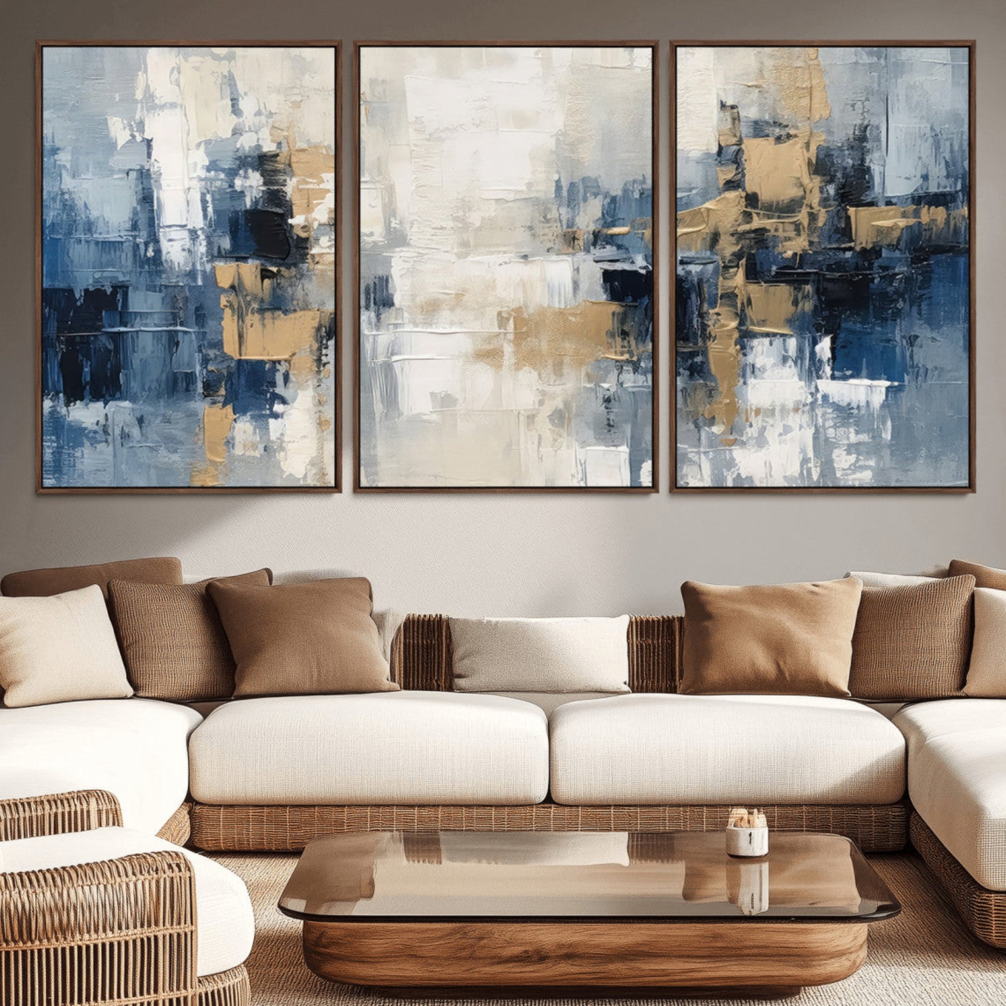 44344-MGV-CV-36X24-Modern Abstract Canvas Wall Art in Blue and Gold Tones | Large Contemporary Art for Living Room,